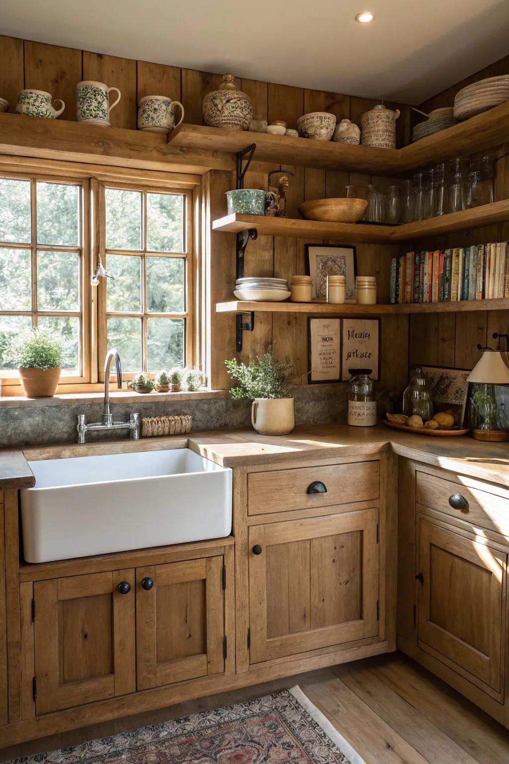 Rustic features infuse appeal and character into an oak kitchen.