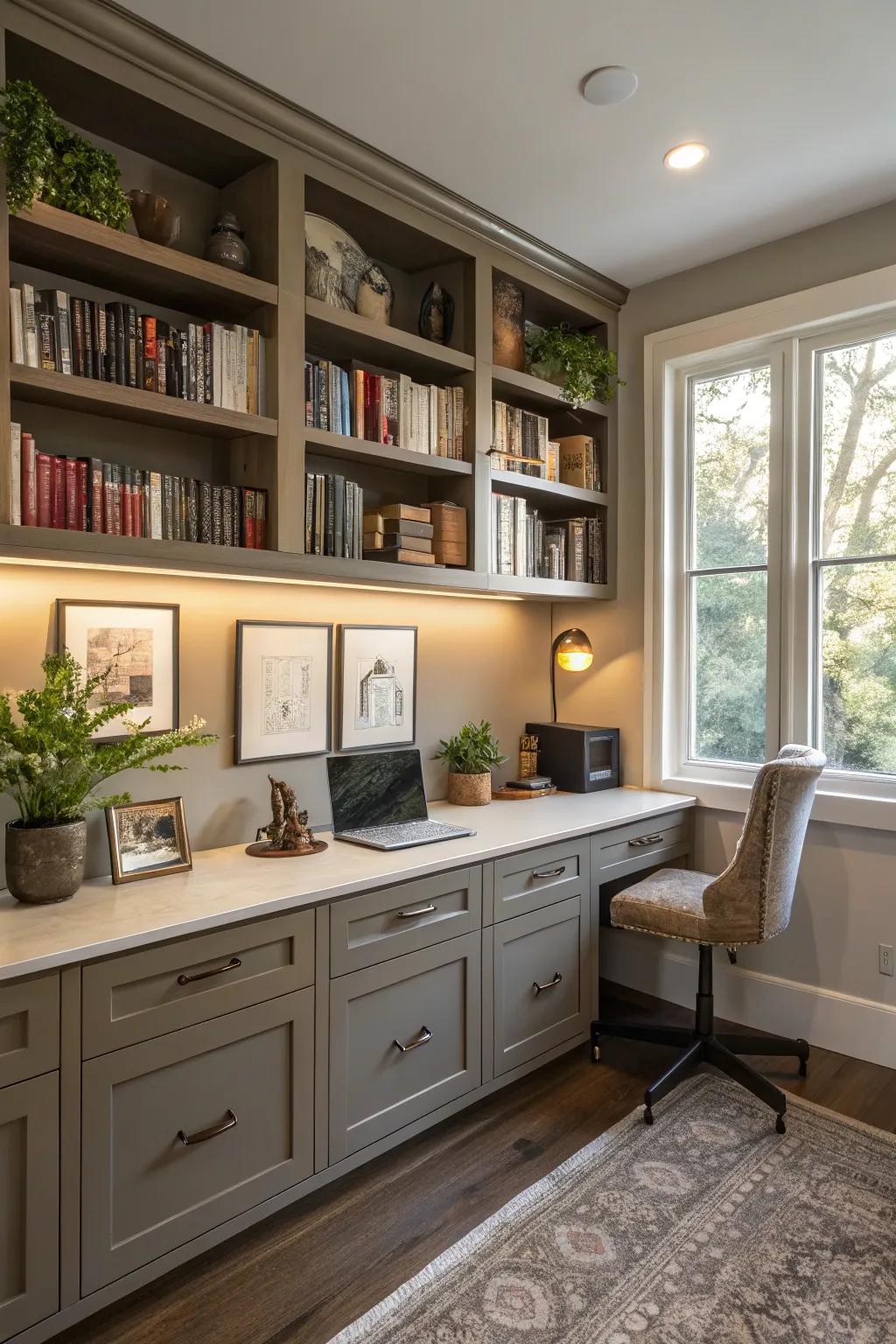 Open shelves let you showcase decor items.