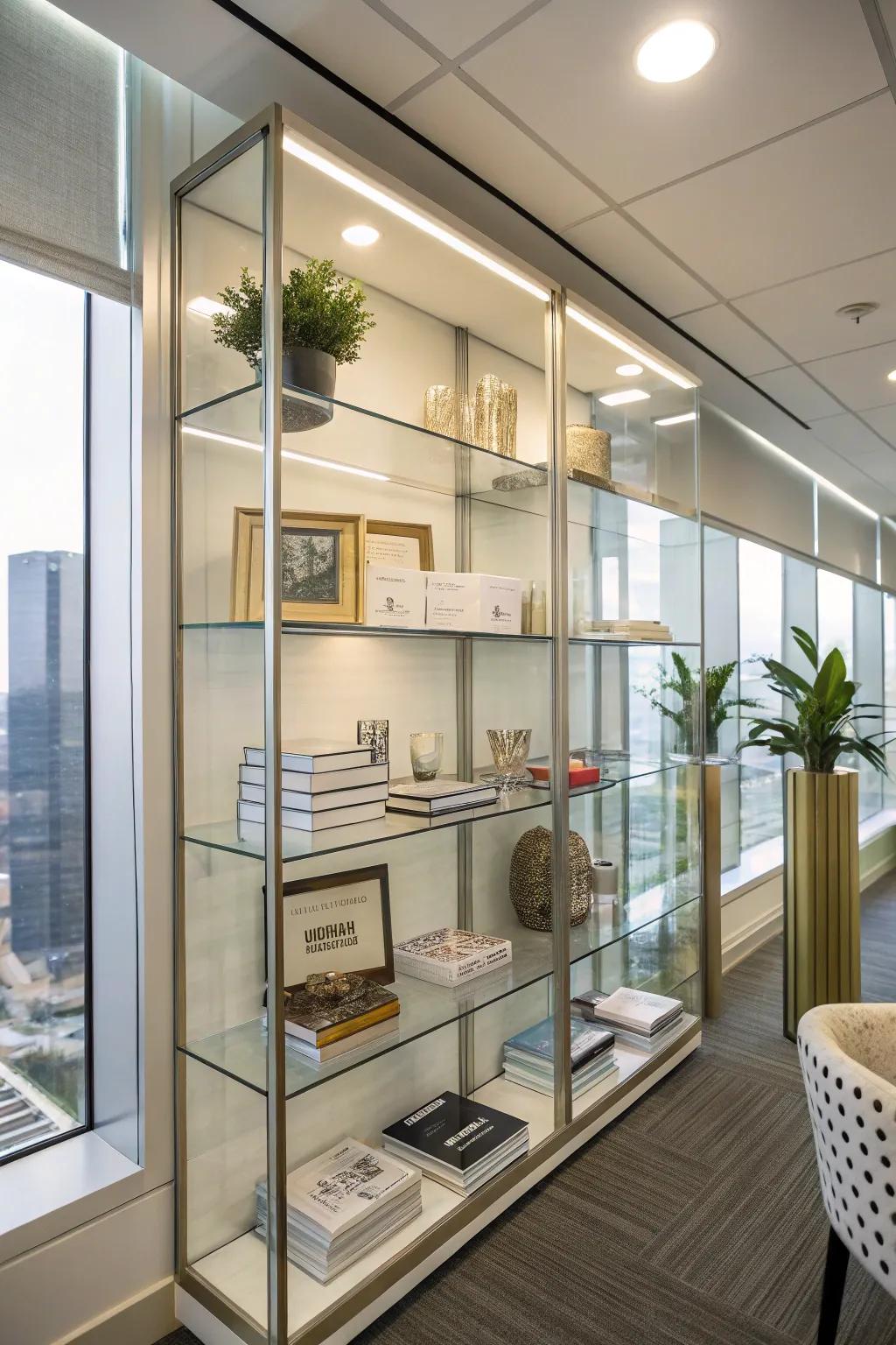 Vitrine platforms grant a modern and airy aspect to your office.