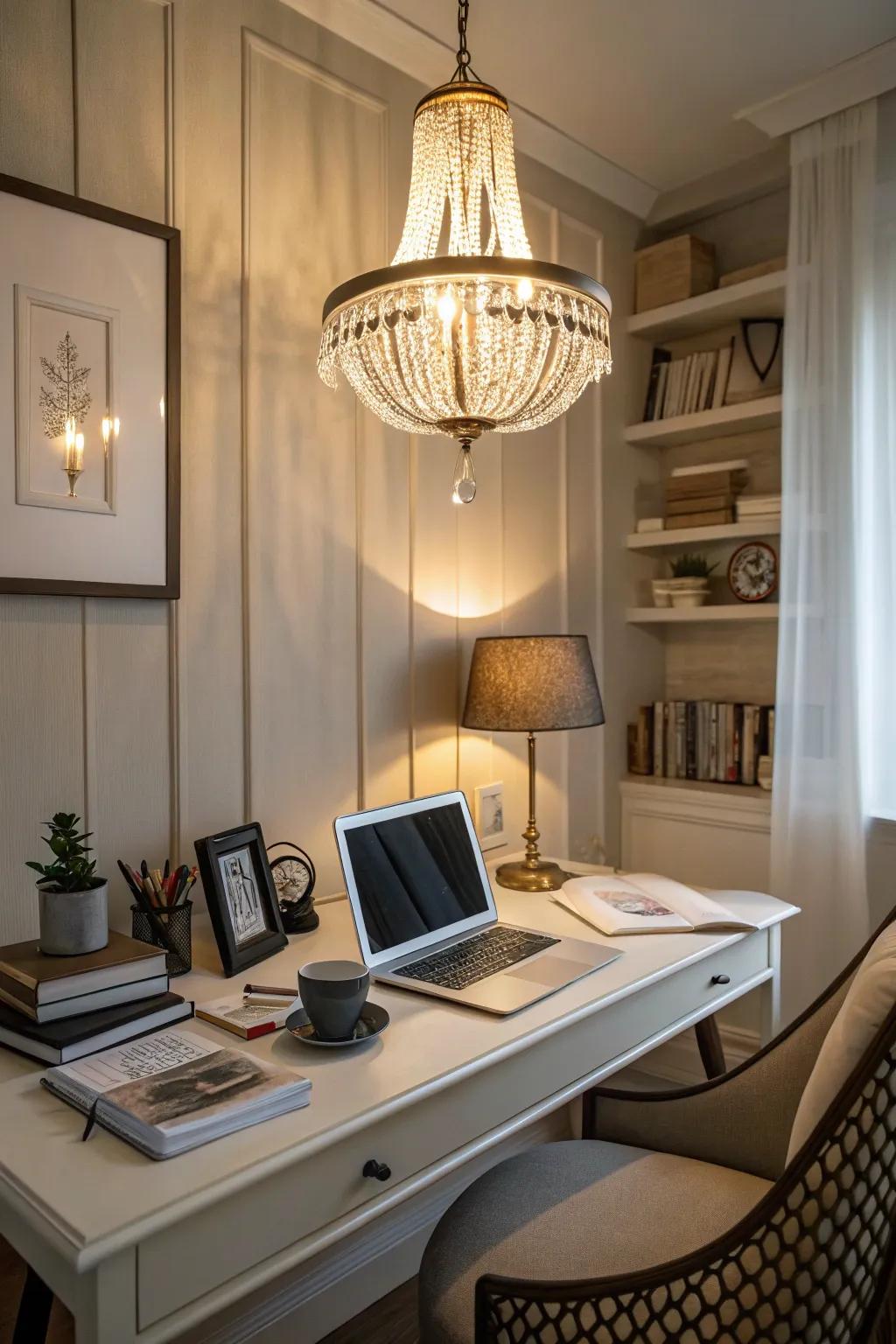 Stylish lighting enriches the office with elegance and warmth.