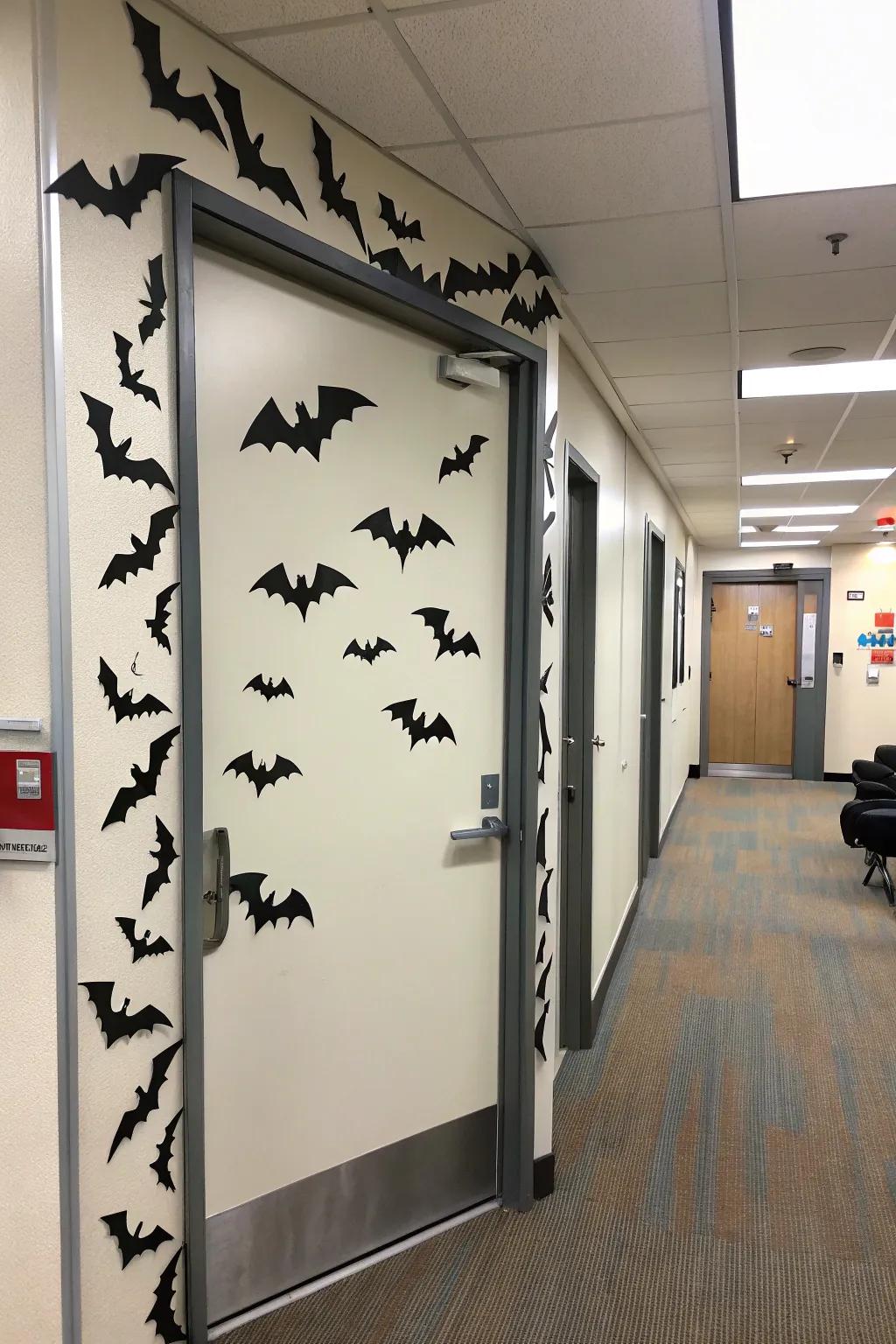 A swarm of winged fliers that brings an aspect of the Halloween nighttime atmosphere inside.