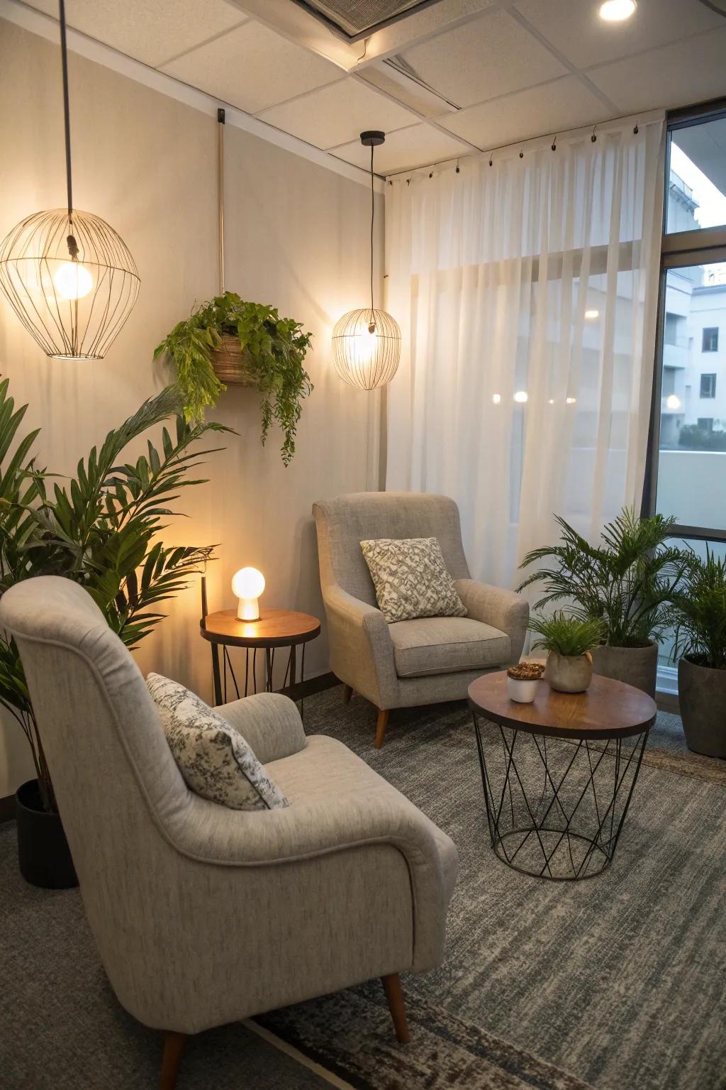 Subtle lighting establishes a warm and inviting ambiance.