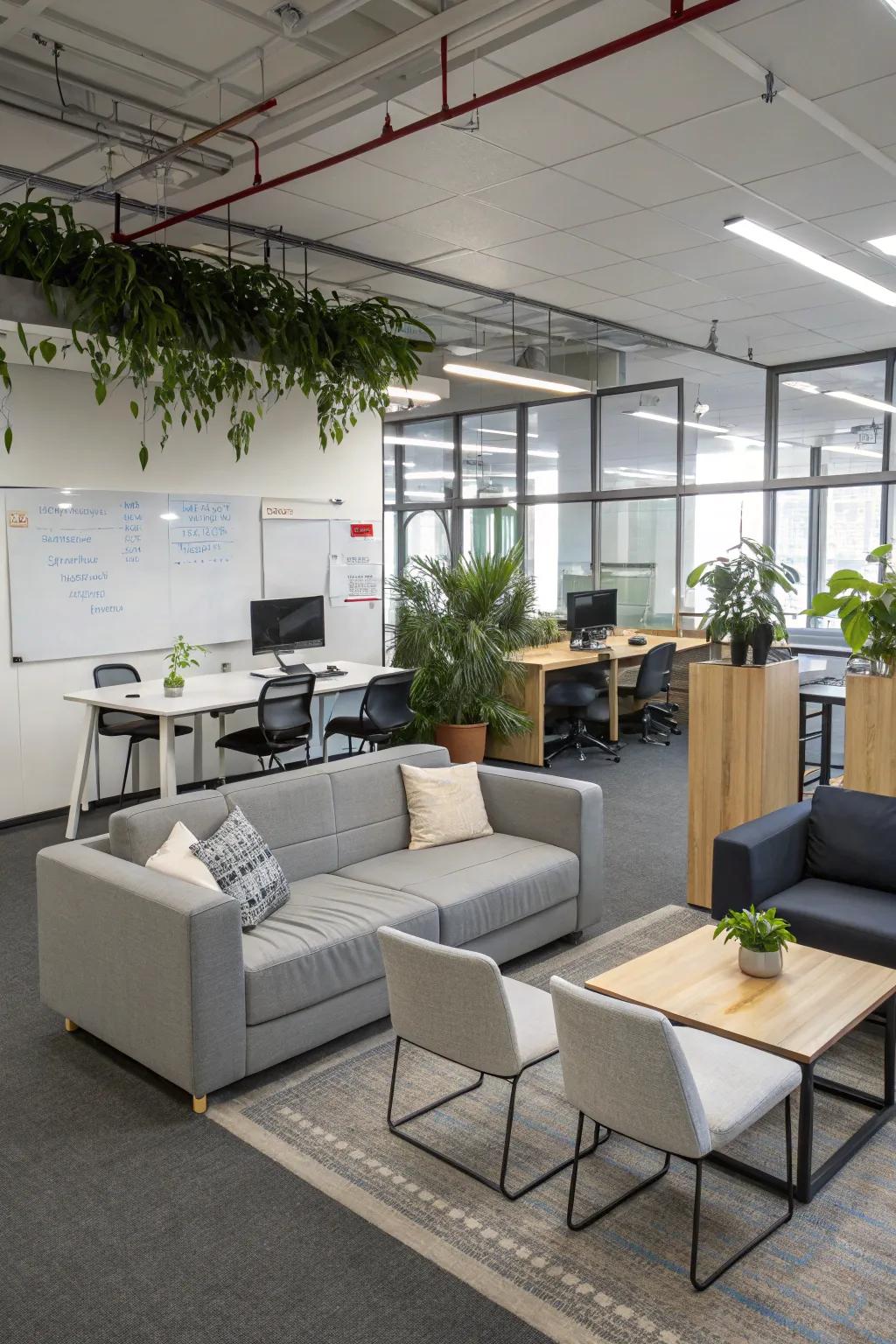 Furniture with multiple uses adapts to various office requirements.