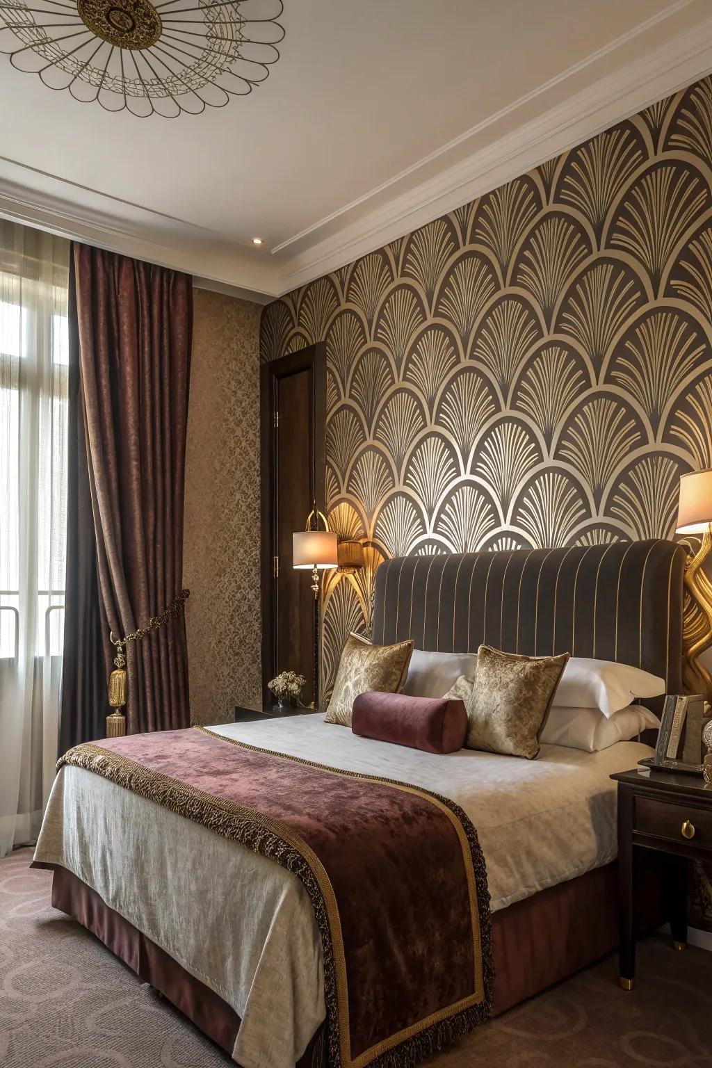 Art Deco patterns provide visual intrigue.