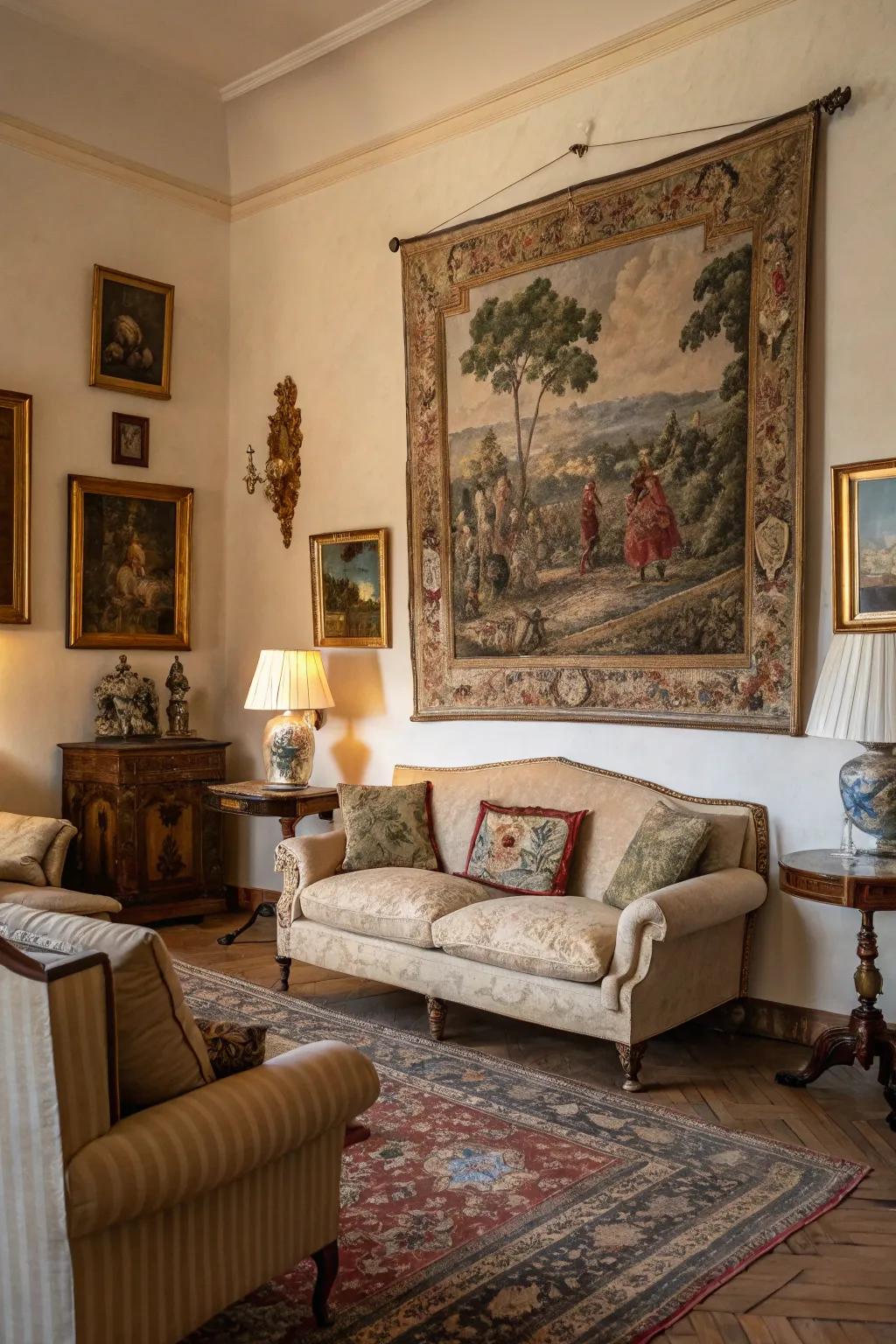 Timeless artistic creations infuse a sense of cultural essence into the space.