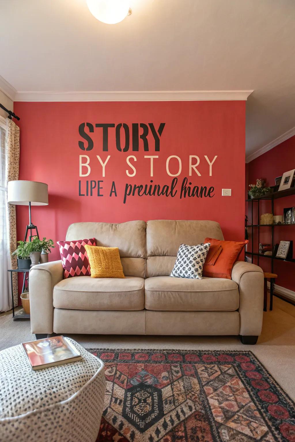 A striking statement wall highlighting the couch.