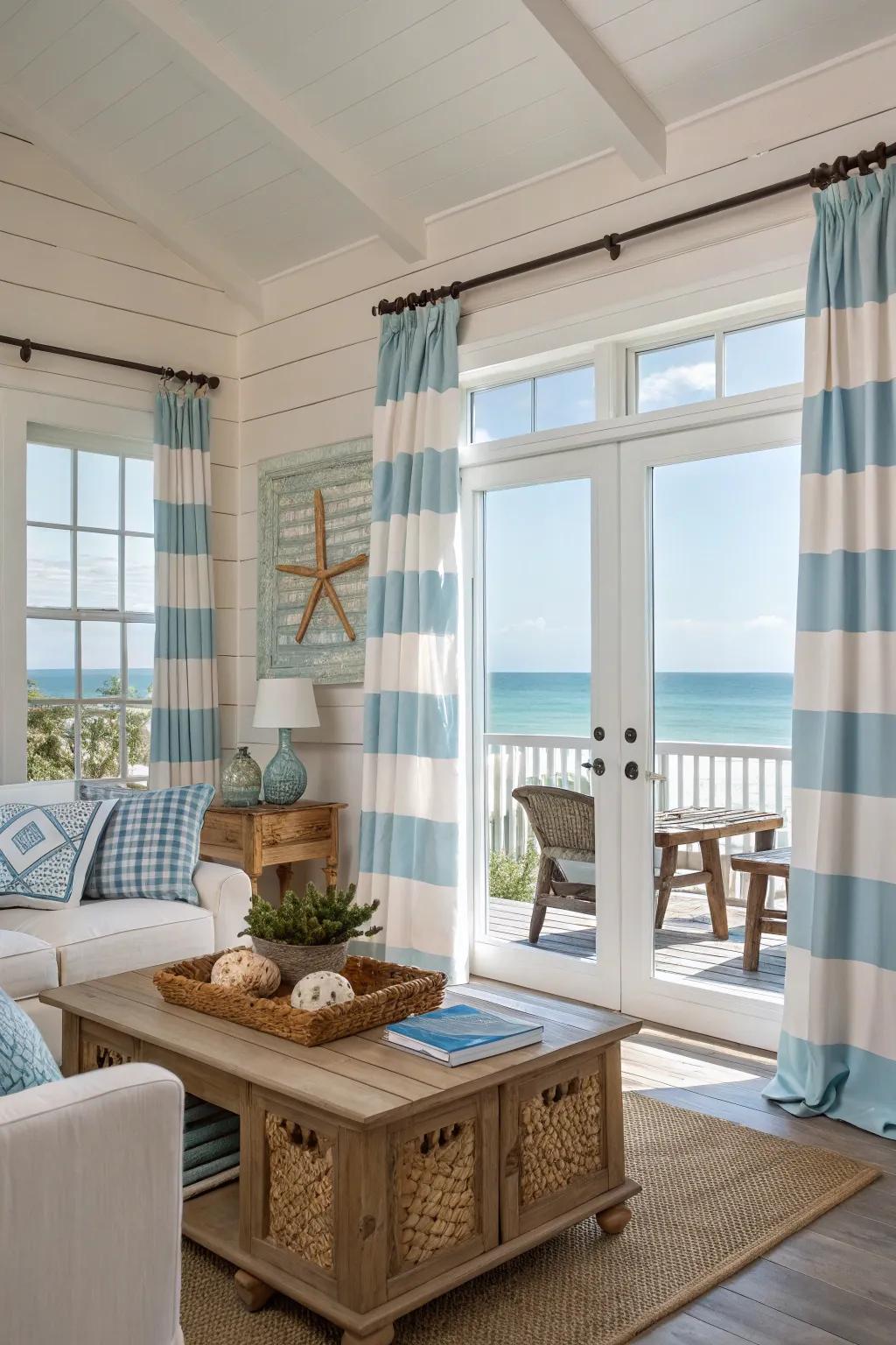 Feelings of calm and a vacation atmosphere are evoked by a shoreline hideaway theme.