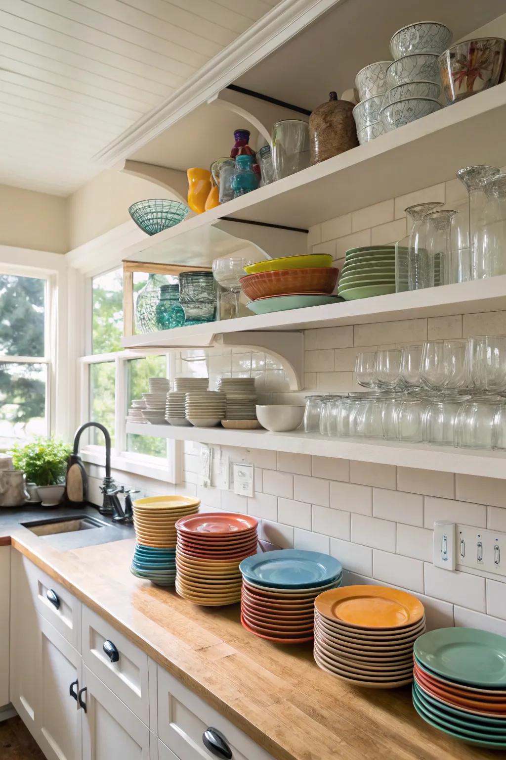 Open kitchen shelves beautifully feature tableware