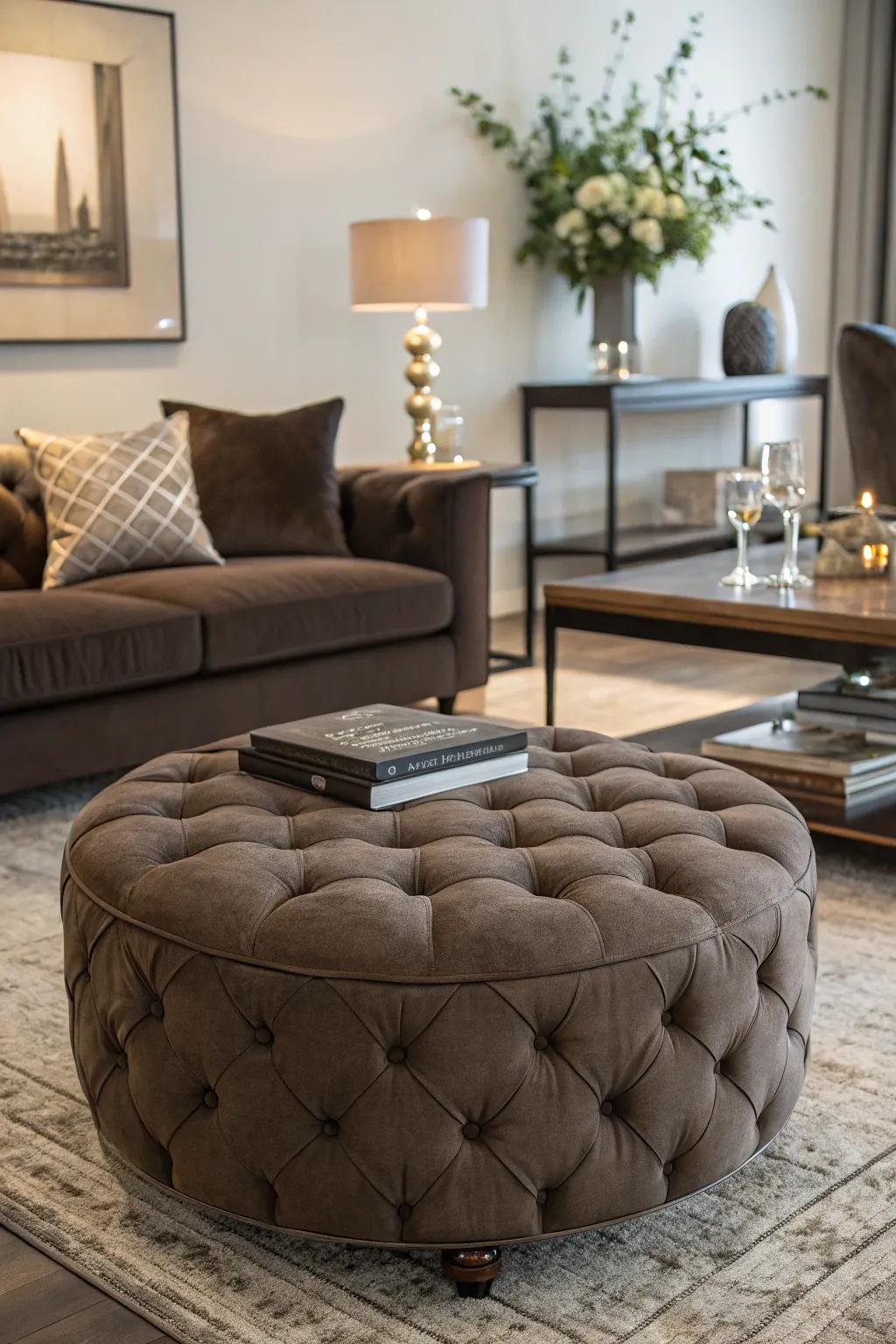 A patterned ottoman enriching texture to the aesthetic