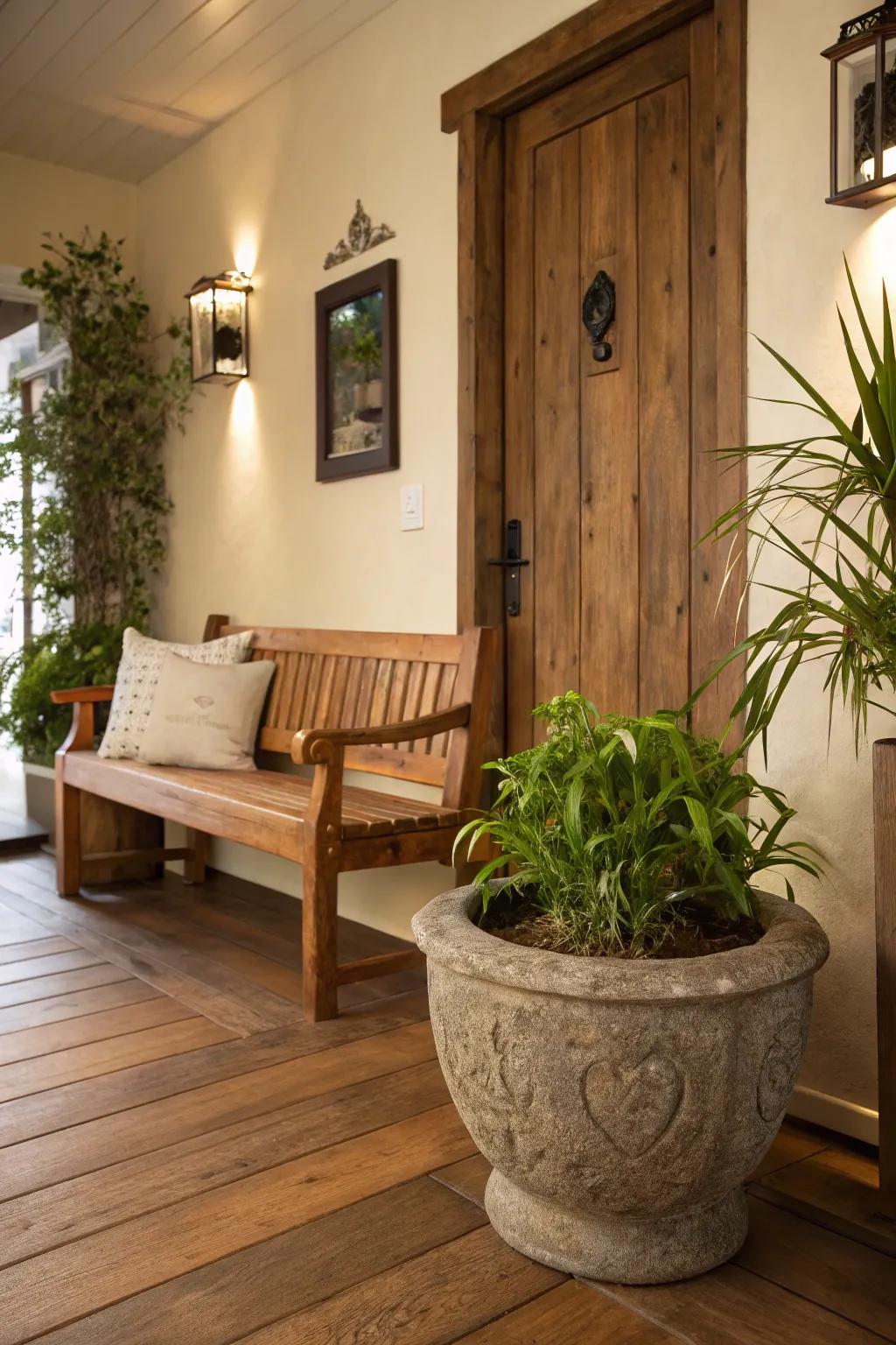 A fusion of textures amplifies the visual allure and lends character to your entryway.