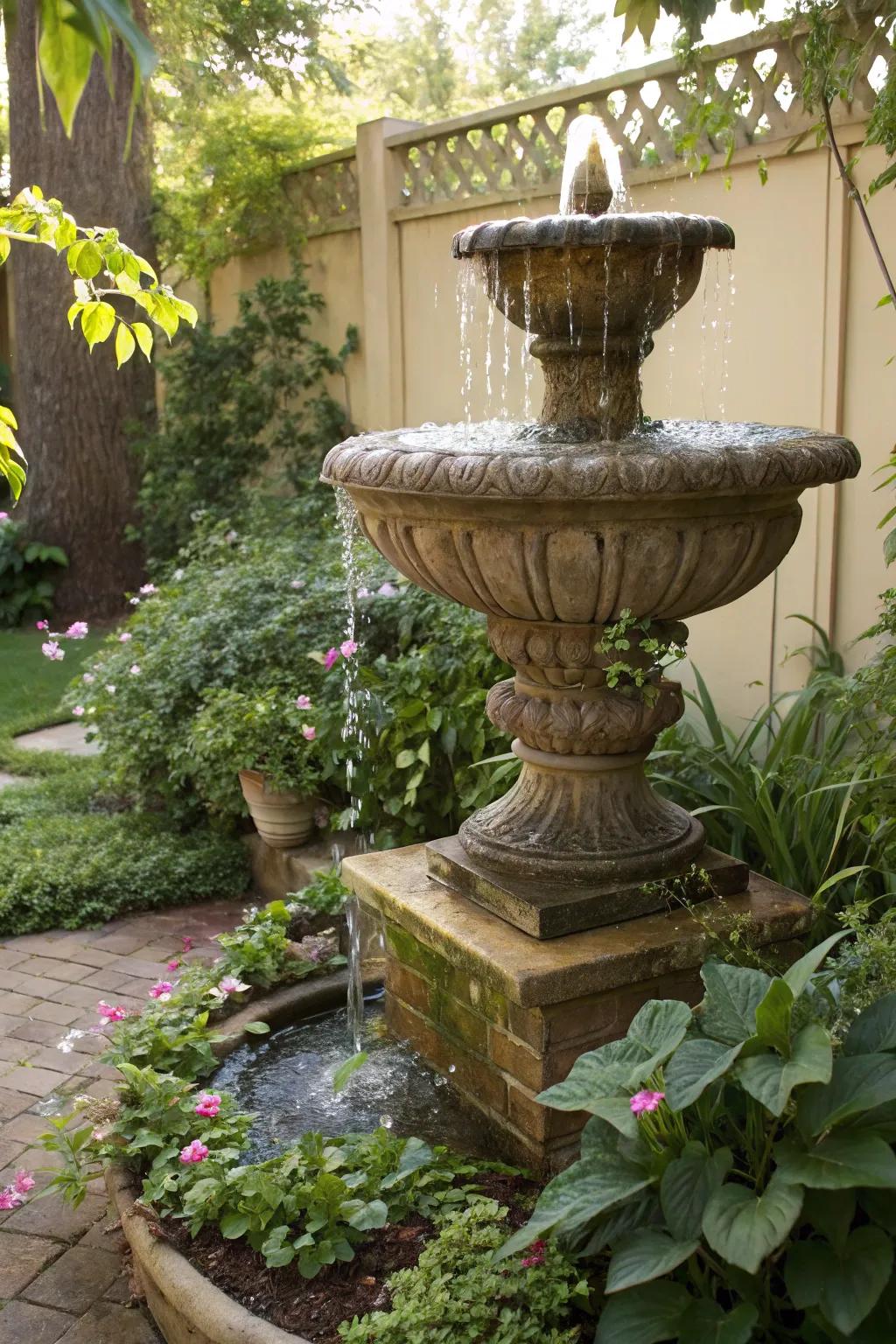 Urn fountains offer a charming rustic accent for gardens and patios.