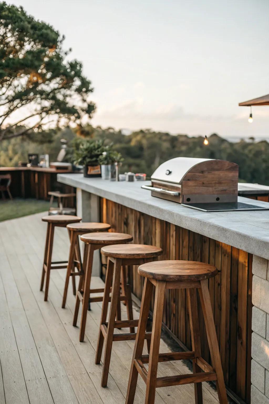 Host guests using a sophisticated bar seating area by your barbecue.