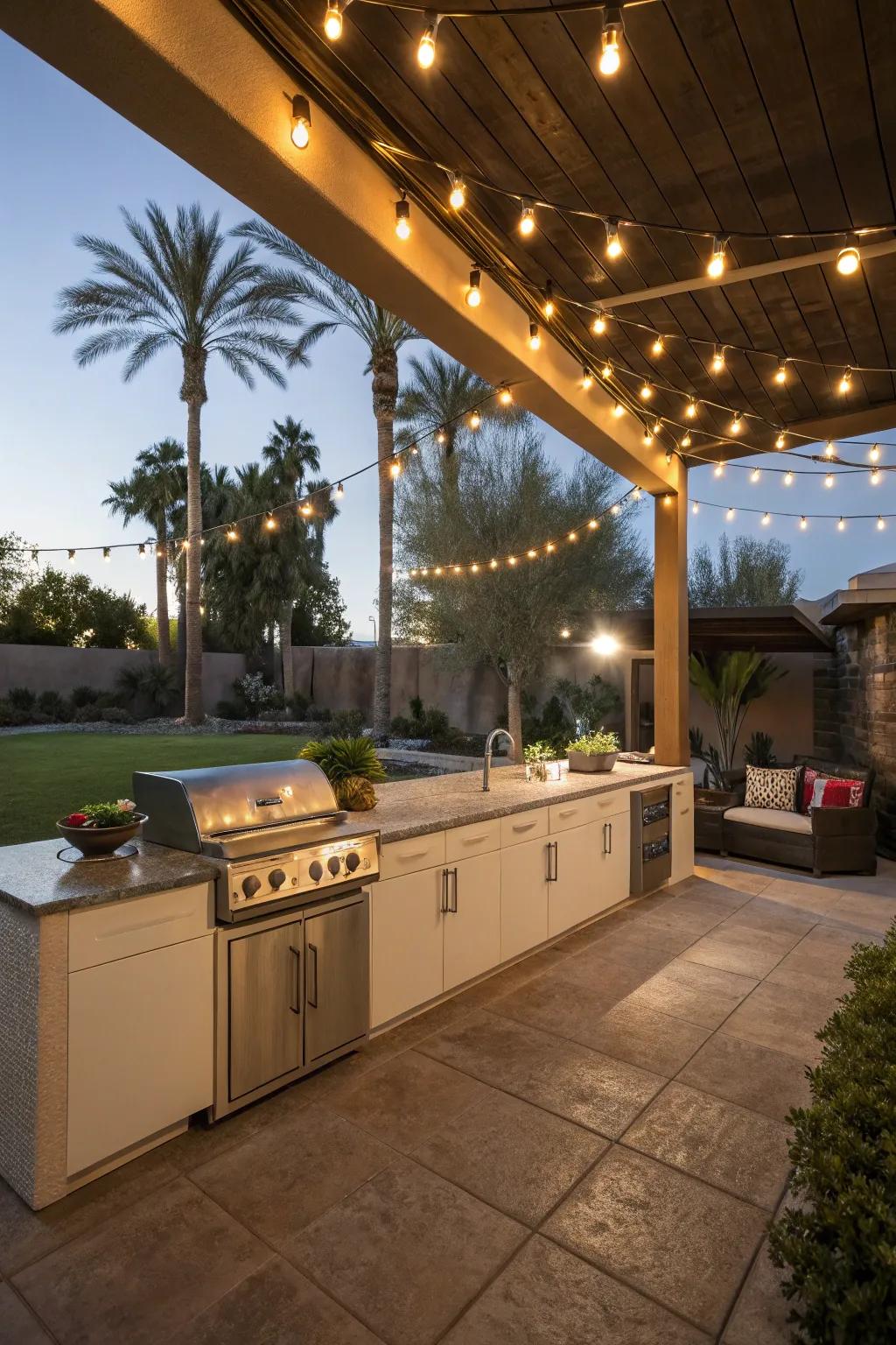 Fashionable lighting sets the mood for evening get-togethers.