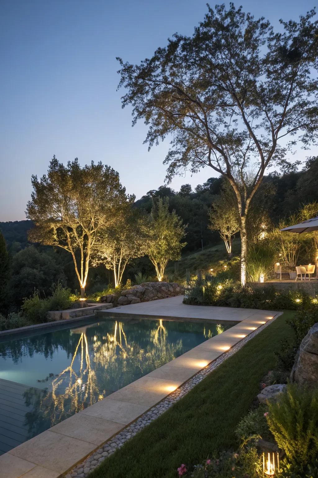 Landscape illumination enhances the natural beauty surrounding your pool.