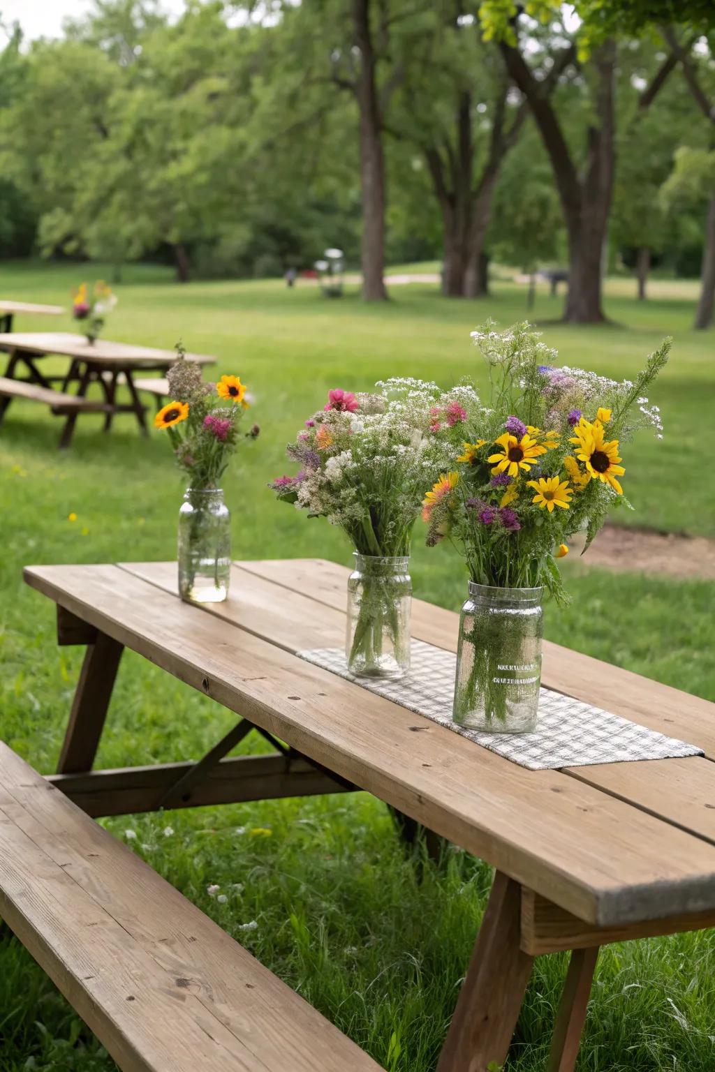 Native flower ornaments give a natural touch to your park event tables.