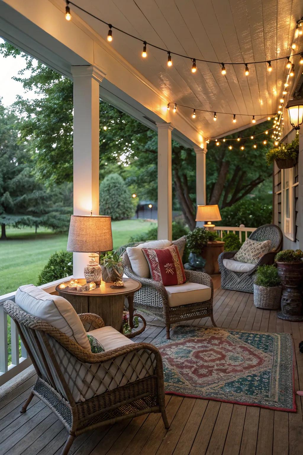 Design a personal sanctuary with eclectic seating and mixed lighting.