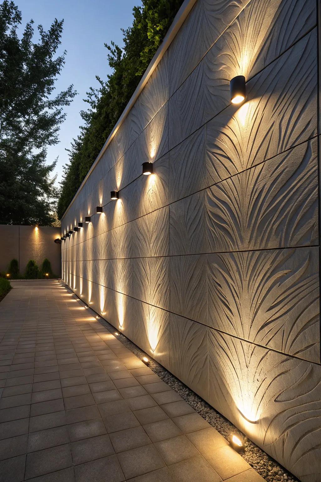 Upward and downward lights add dramatic flair to outdoor settings.