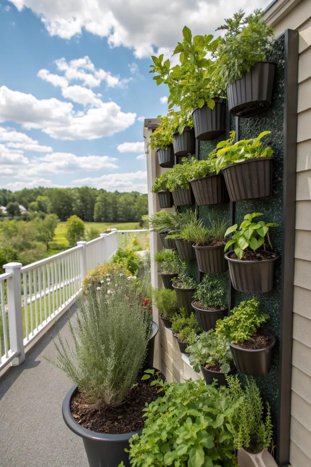 Indulge in garden-fresh herbs through an upright herb cultivation setup.