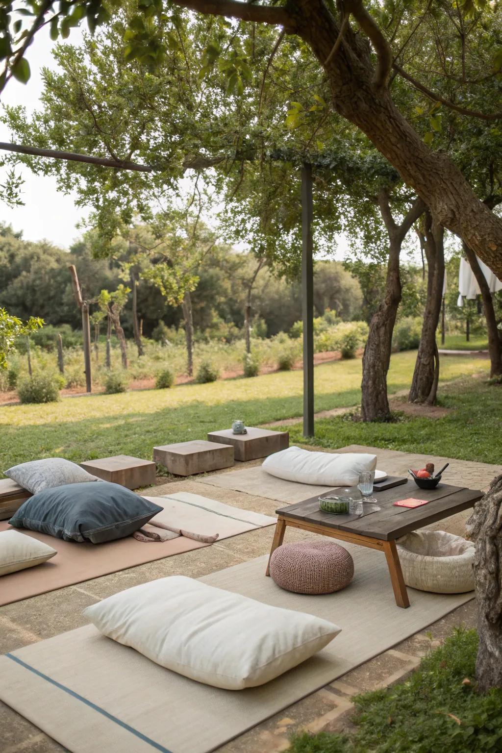 Comfortable seating enhances the relaxation possibilities of your yoga space.