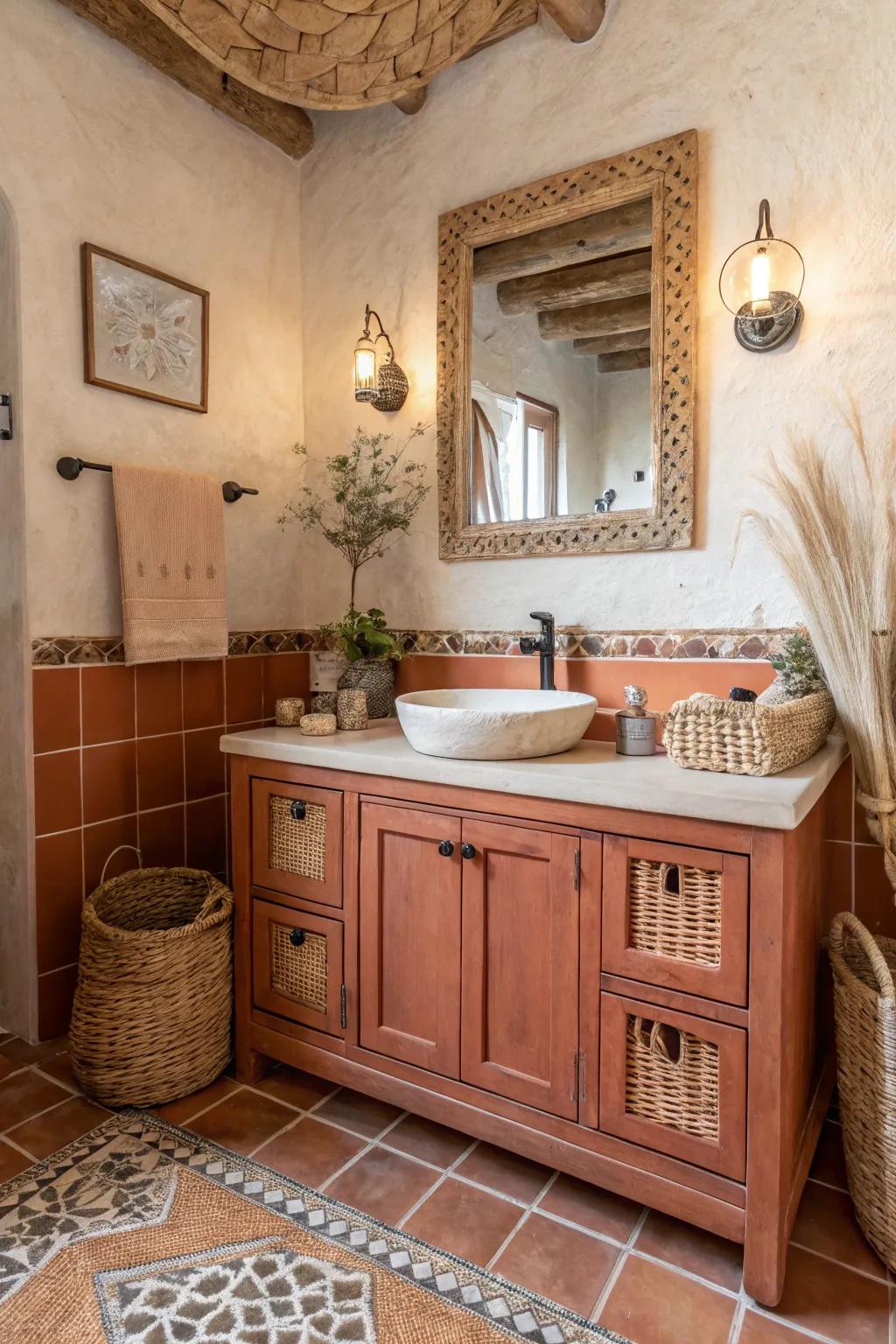 Red clay shades add comfortable warmth to your area.