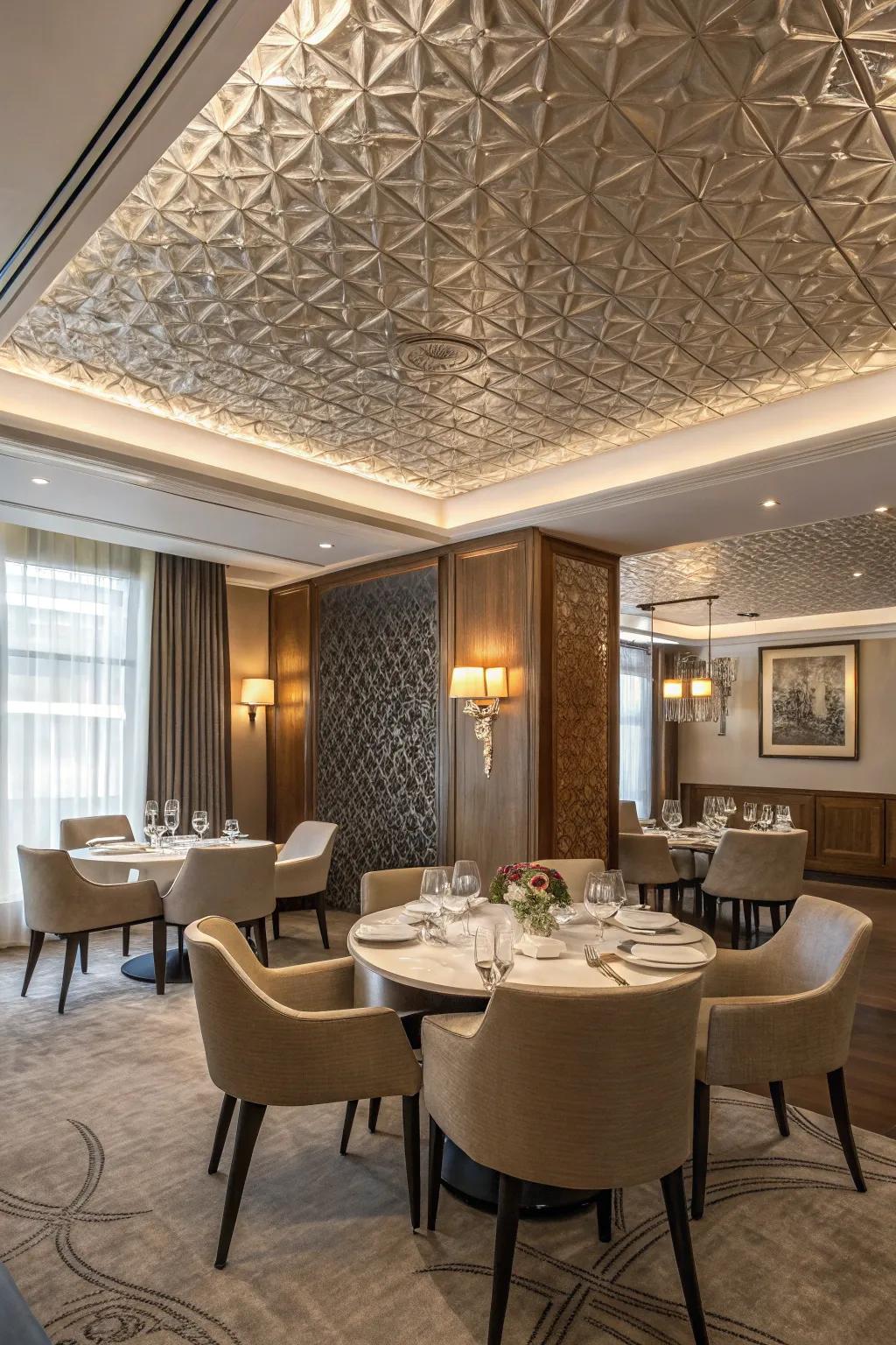 Contrasting surfaces enhance dimension and interest to your ceiling.