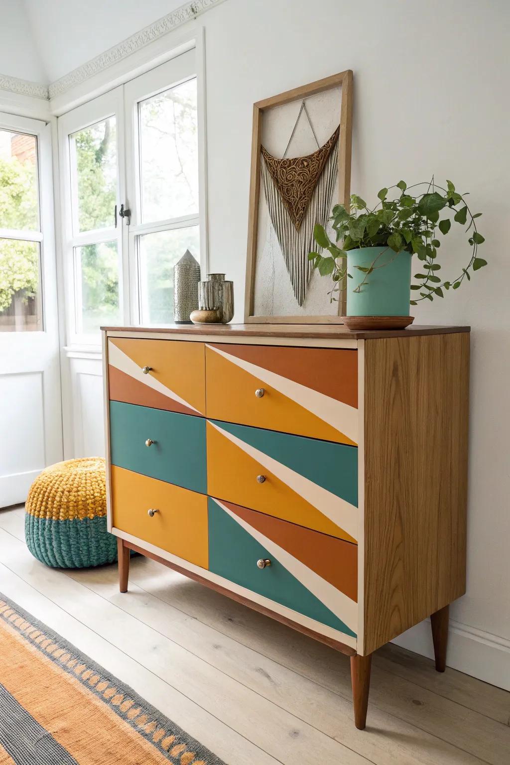 Elevate your space with a vintage twist: this painted dresser blends vintage charm with contemporary minimalism.