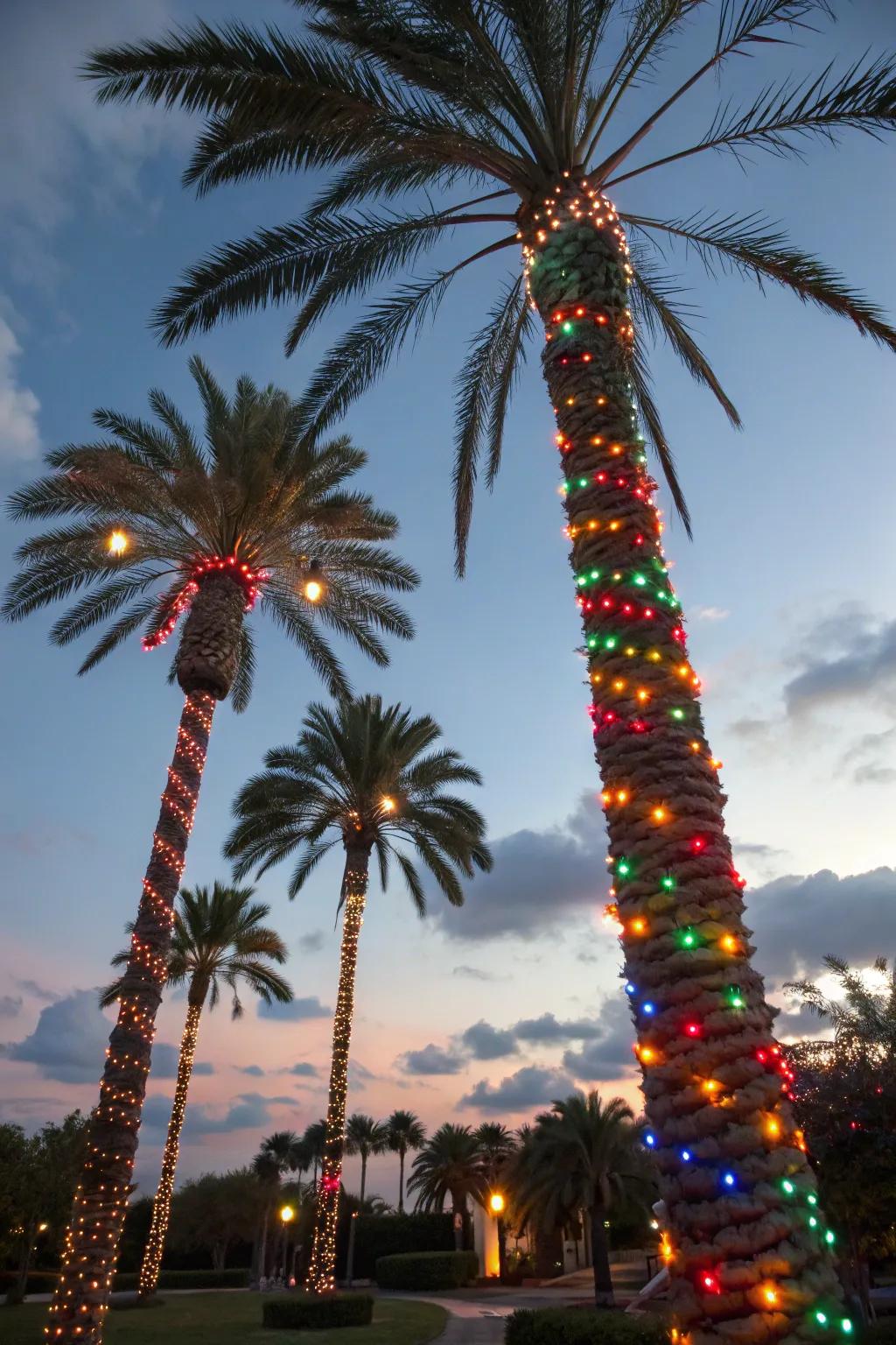 Convey holiday happiness using festive multi-colored lights.