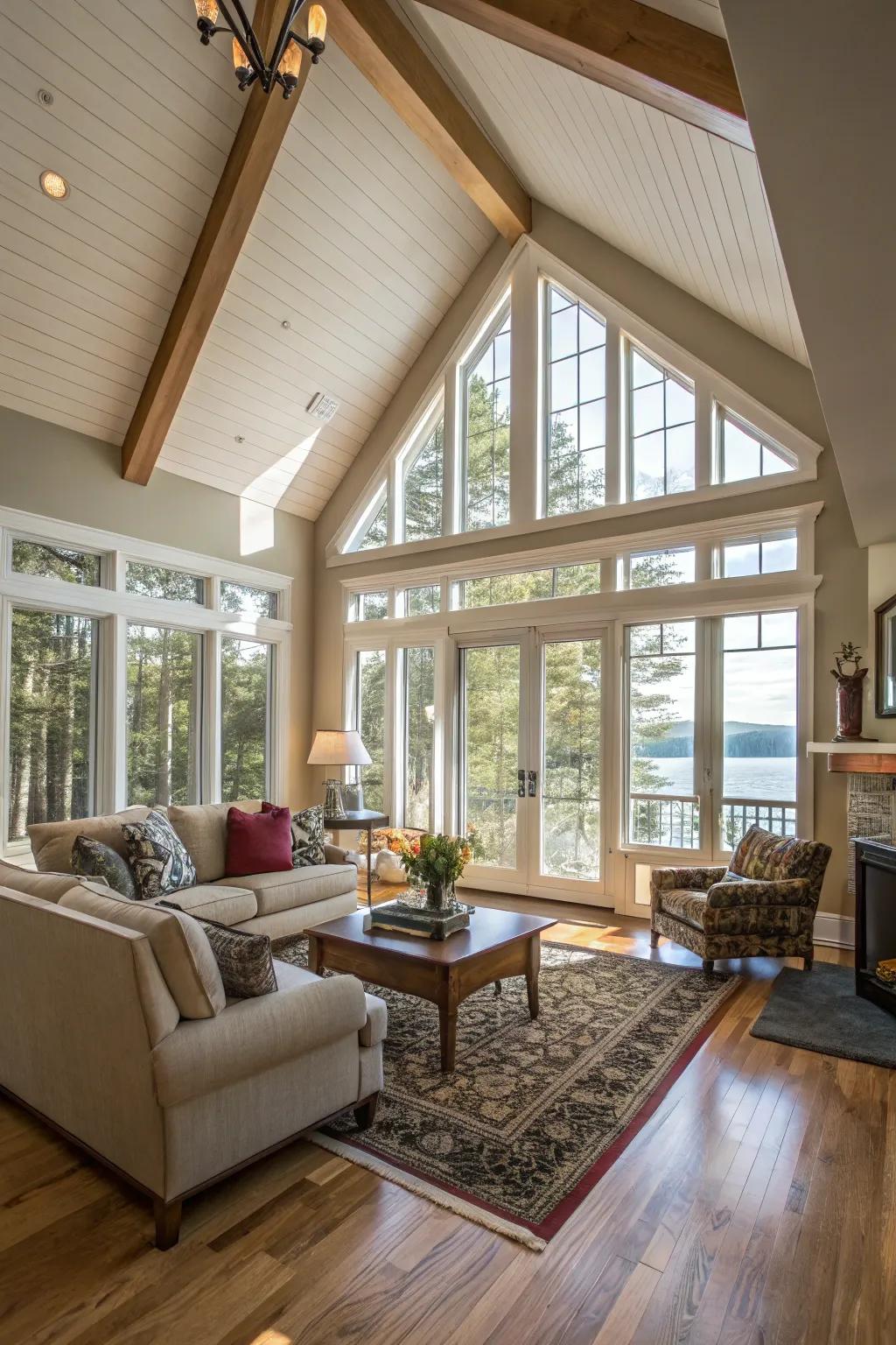 Vaulted ceilings foster a sense of spaciousness.