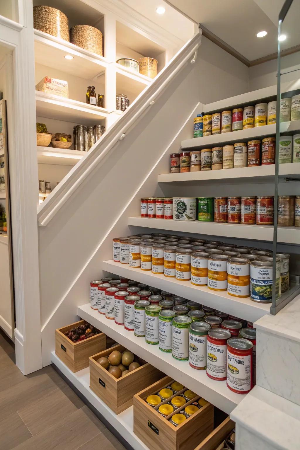 Tiered shelves provide a comprehensive view of your stored provisions.
