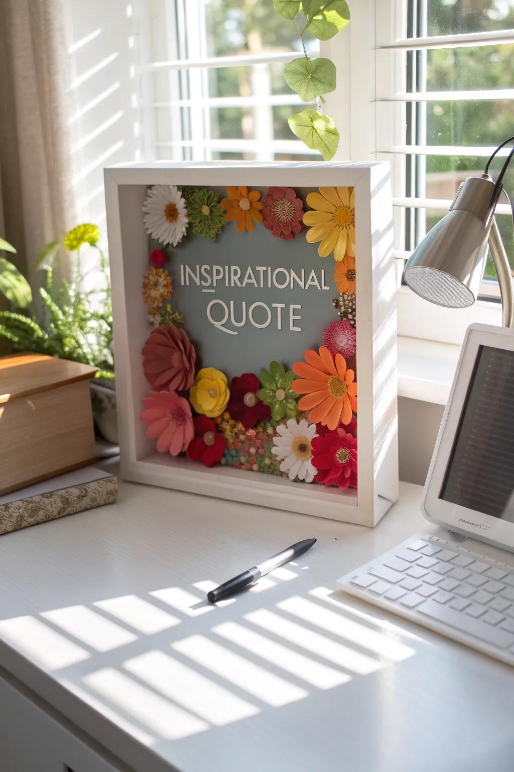Motivational shadow box suitable for including inspiration to your workspace.