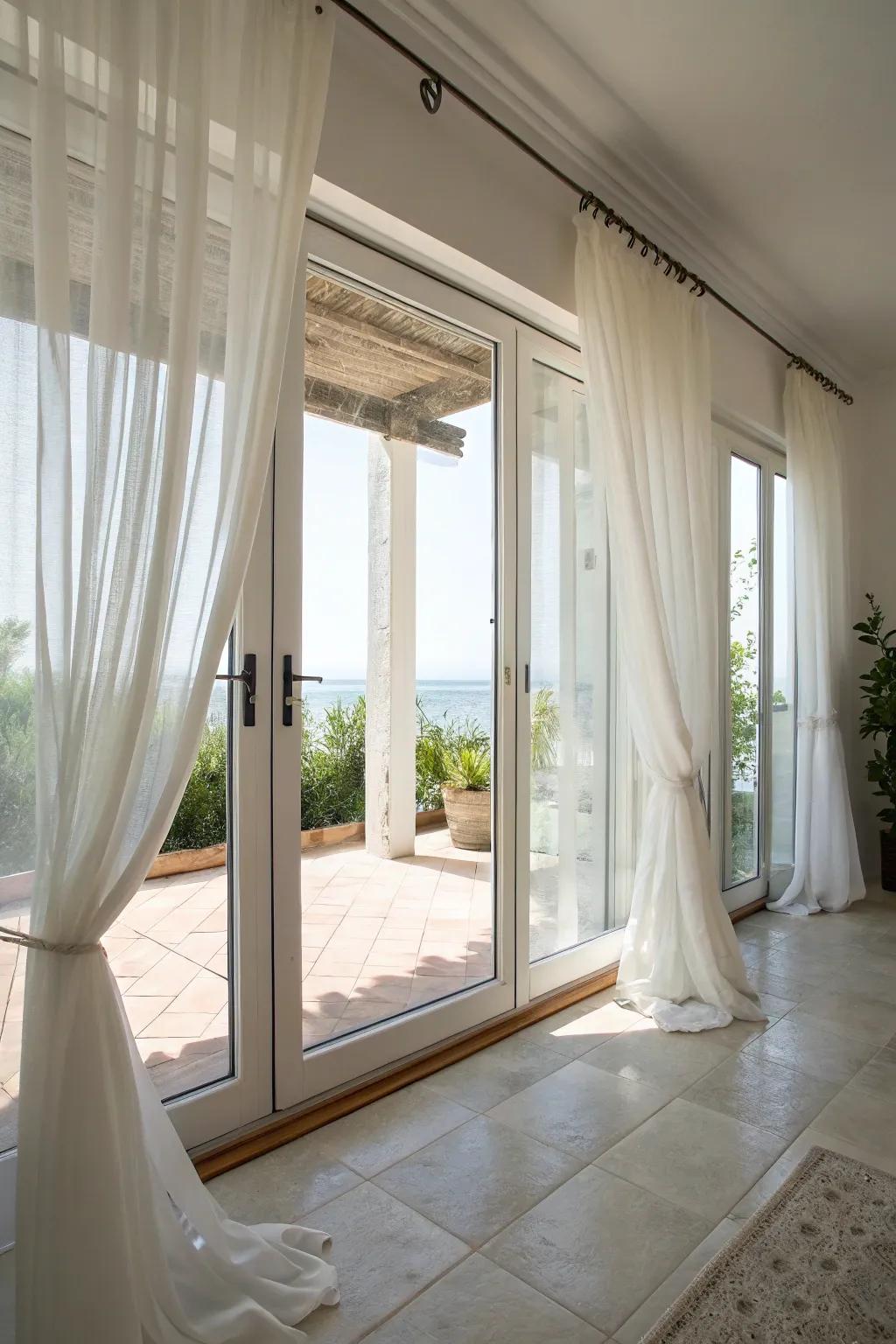 See-through curtains provide light and privacy with an airy vibe.