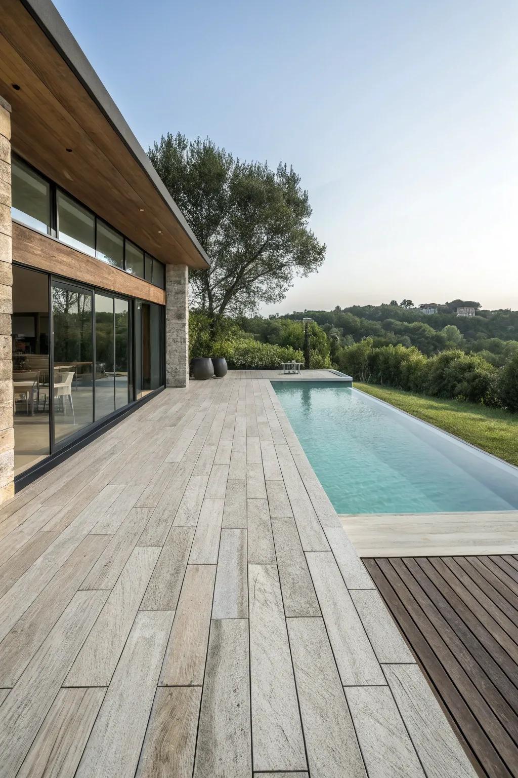 Mix textures to achieve a distinctive pool deck.