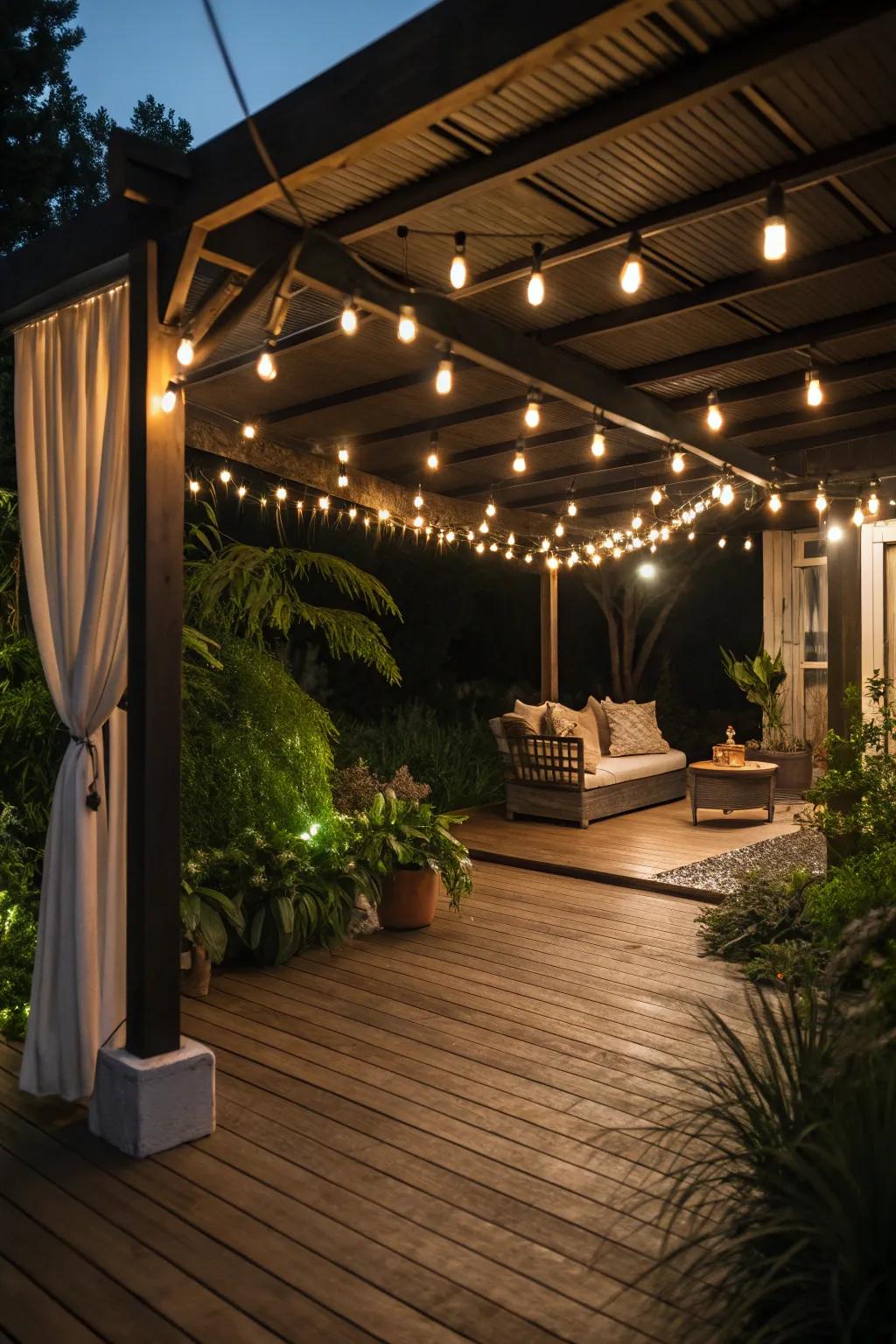 Built-in lighting enhances your patio's nocturnal charm.