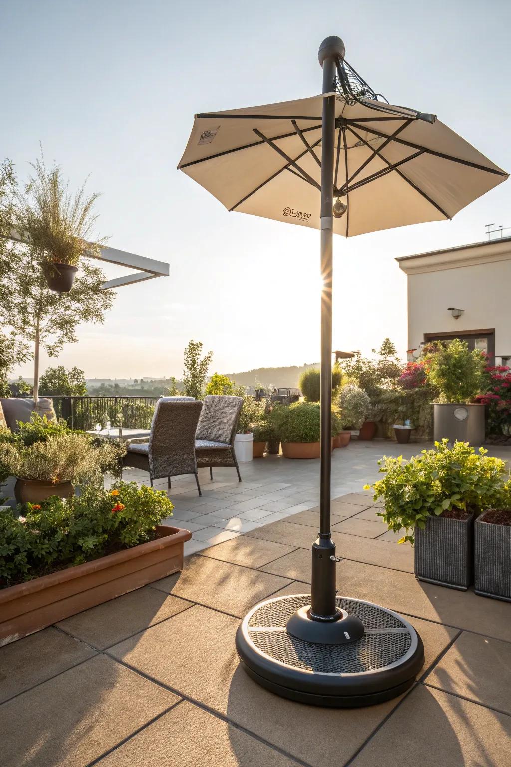 Versatile detached foundation for easy umbrella placement.