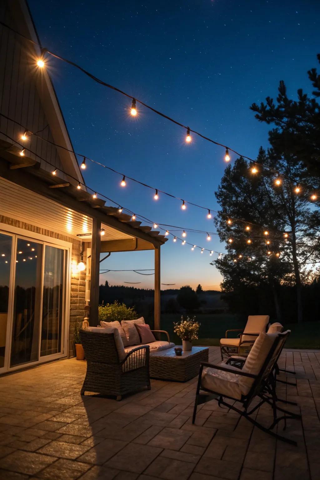 Fairy lights contribute a magical quality to the deck.