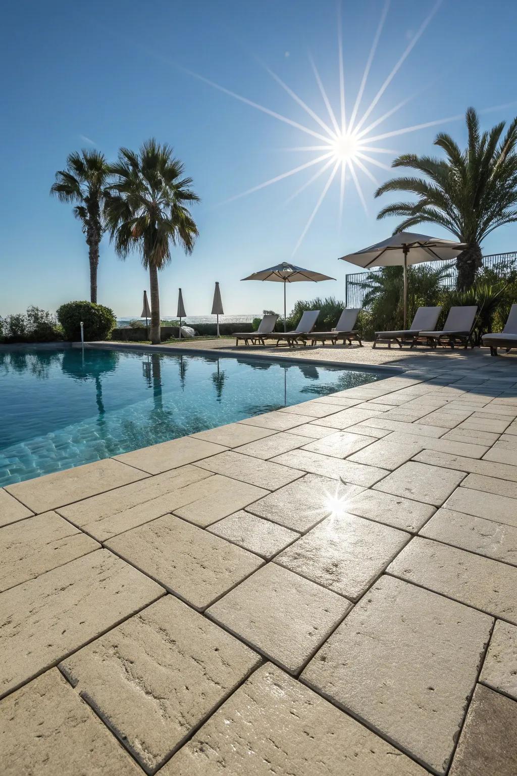 Light-colored pavers help keep the pool area cool and pleasant.