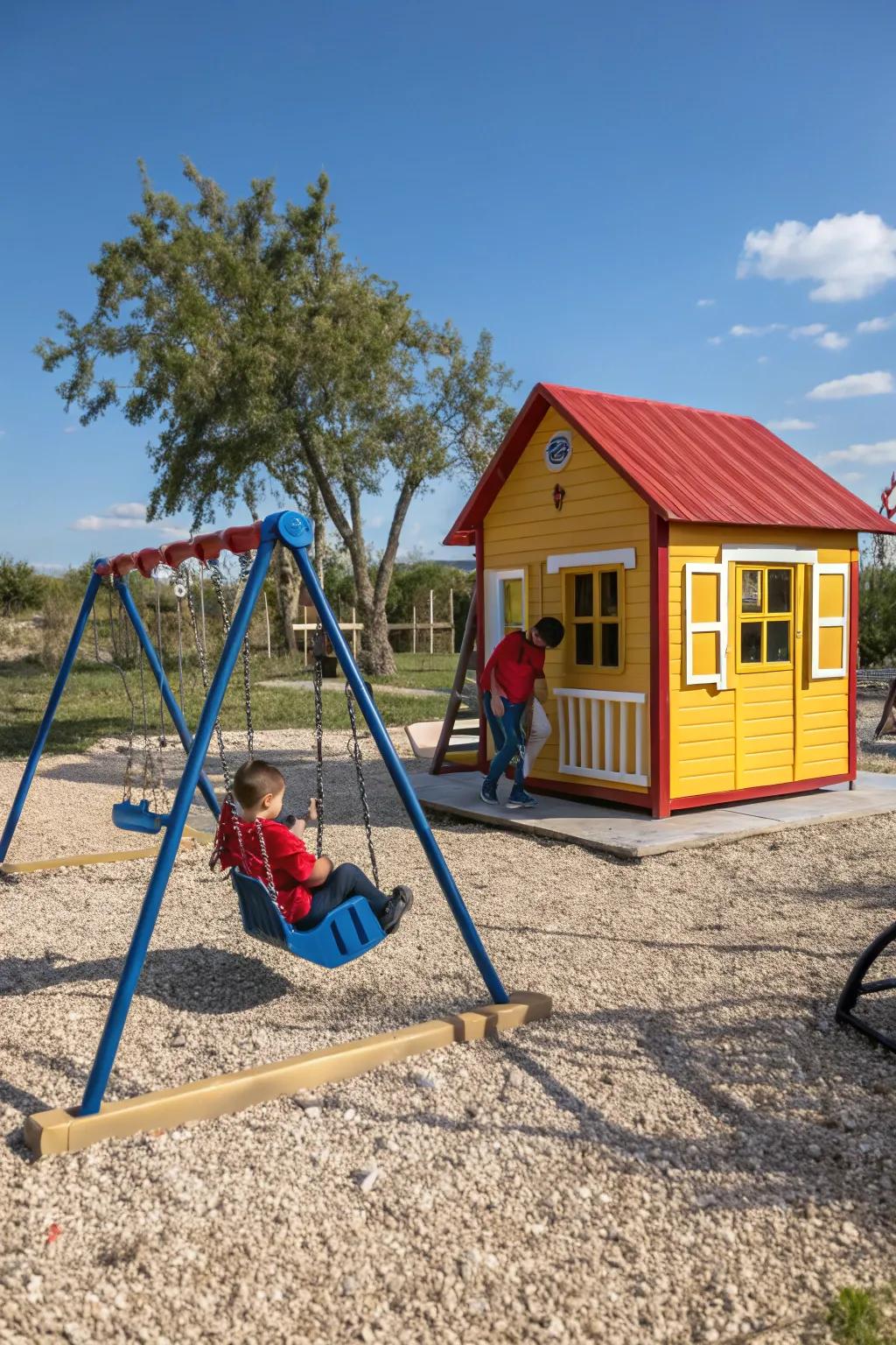 Design a secure and playful space for kids with pea gravel.