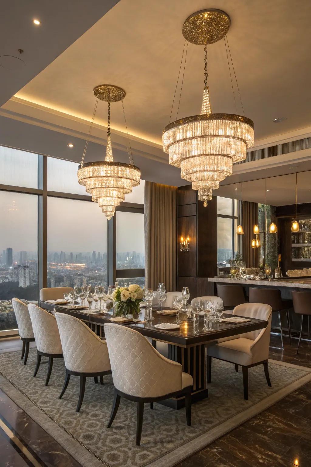 Lighting enhances the penthouse's elegance.