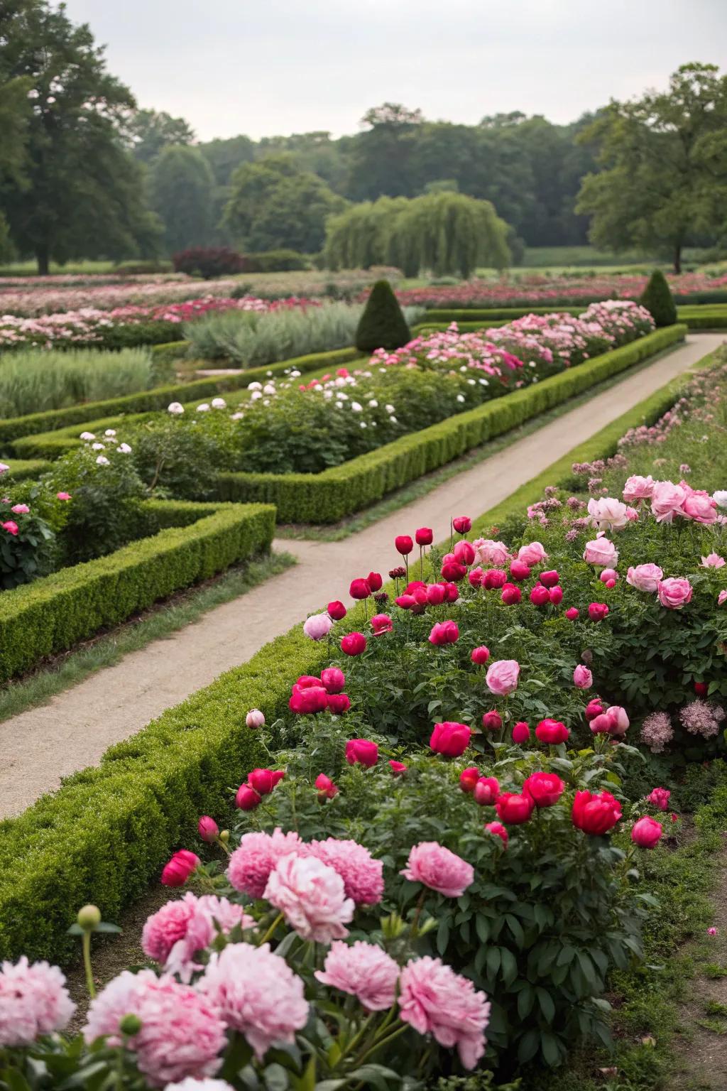 Organized designs lending a refined look to peony patches.