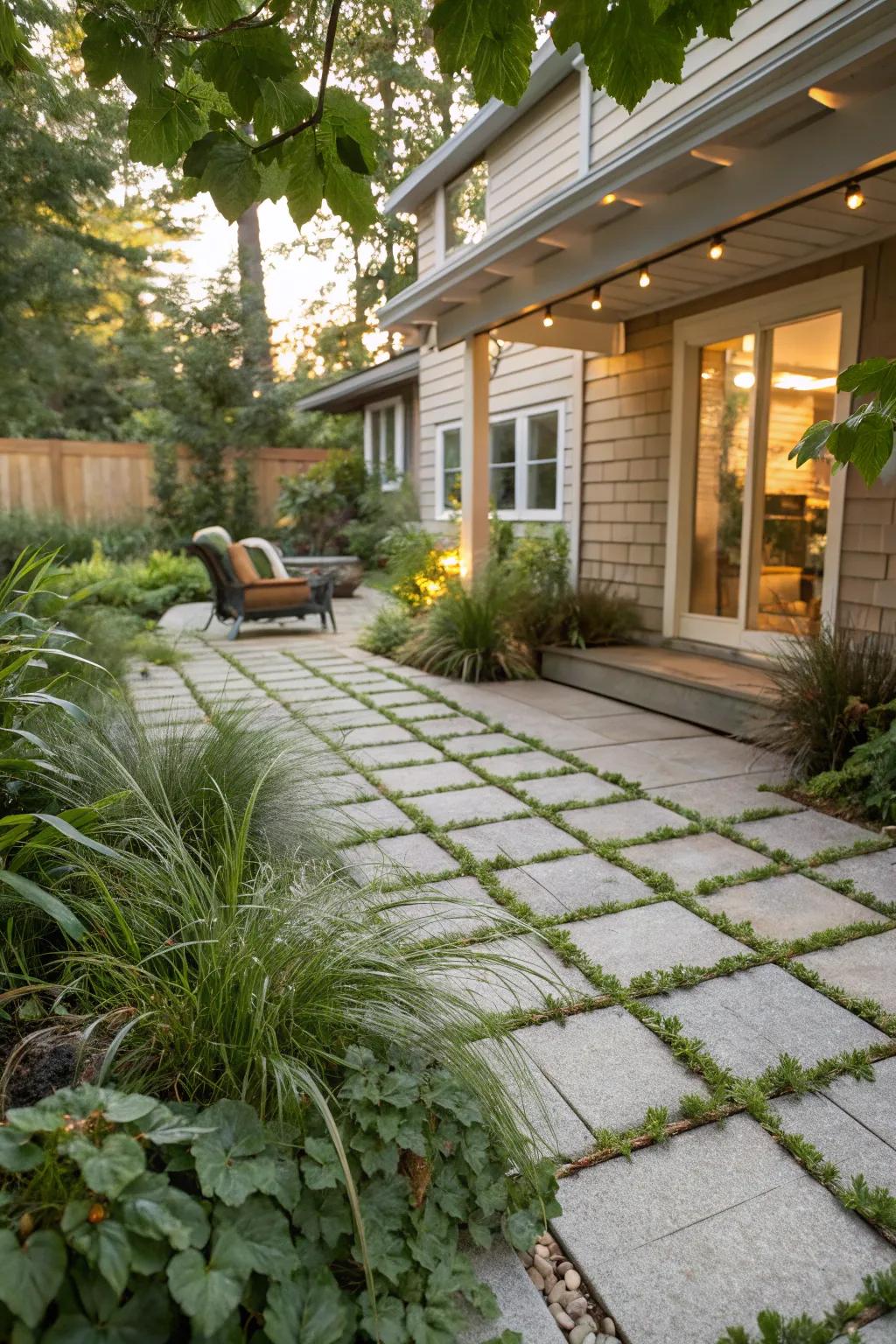 Organic components merge seamlessly with permeable paving.