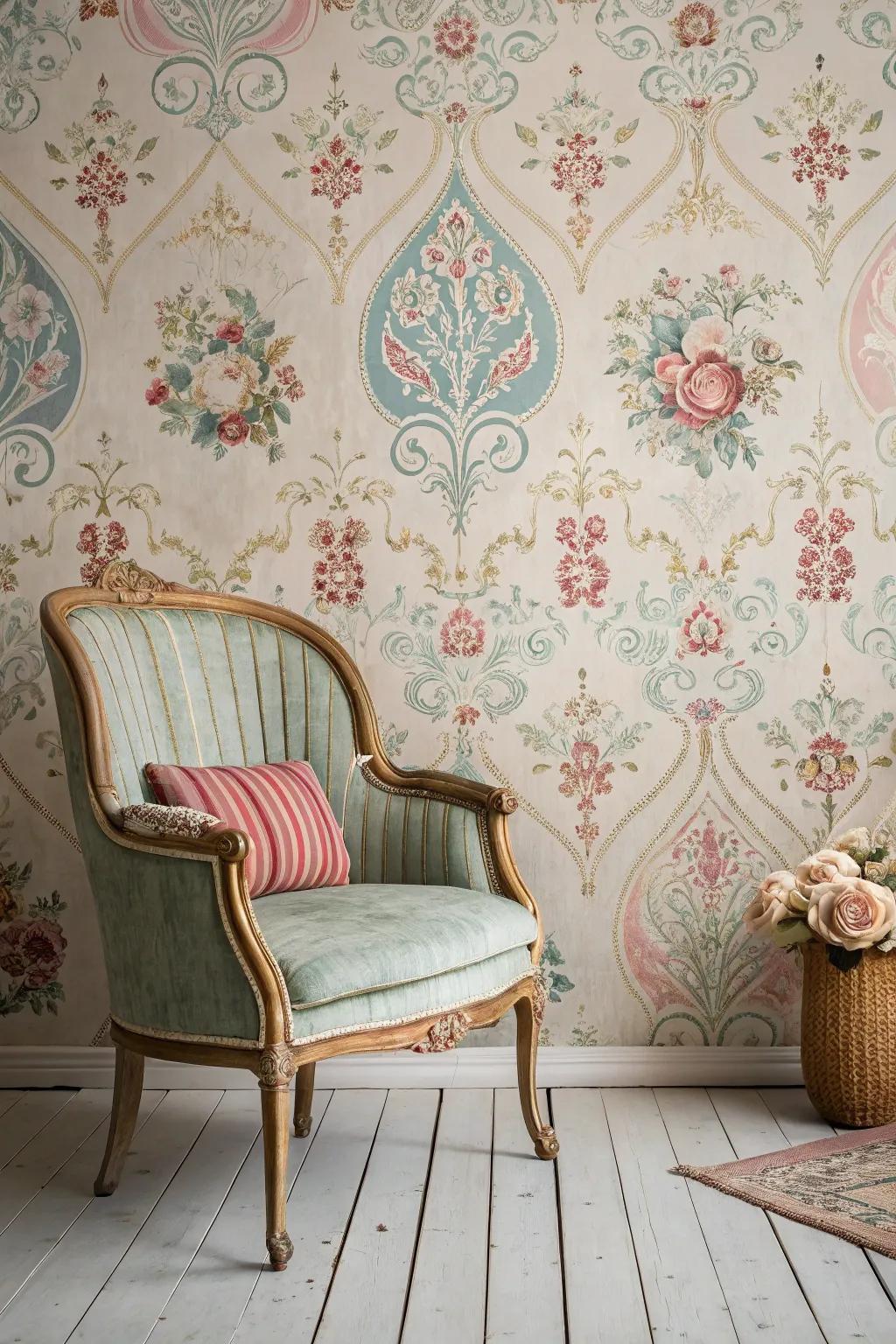 Take a trip back in time with charming vintage wallpaper.