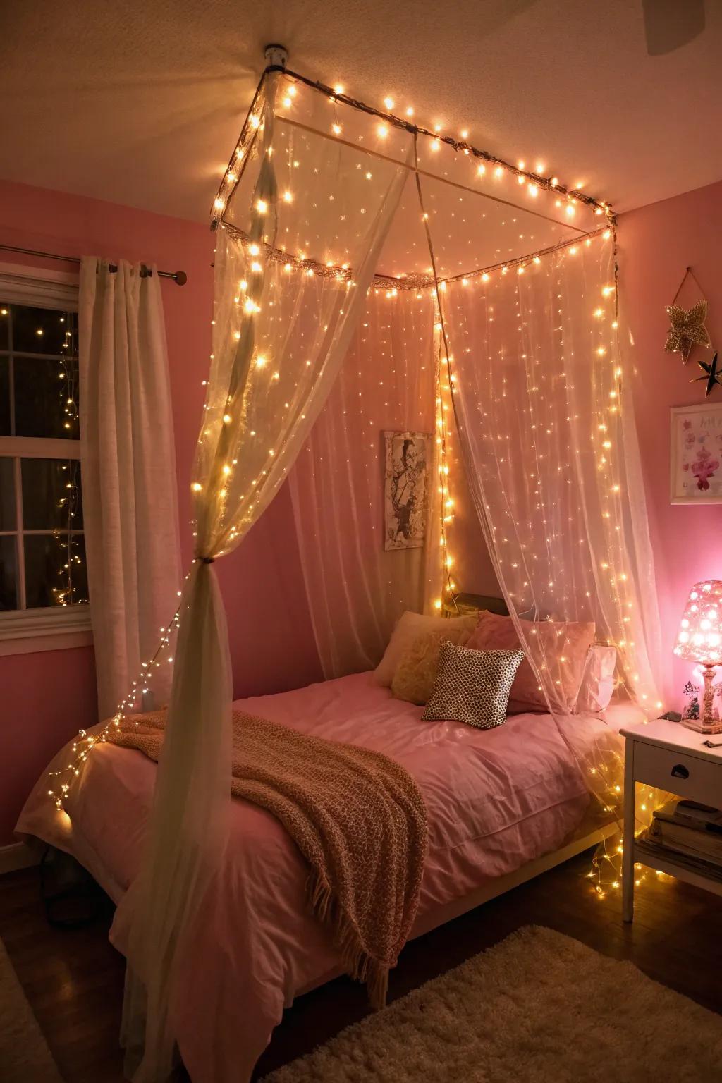 Fairy lights cast a magical shimmer throughout the area.