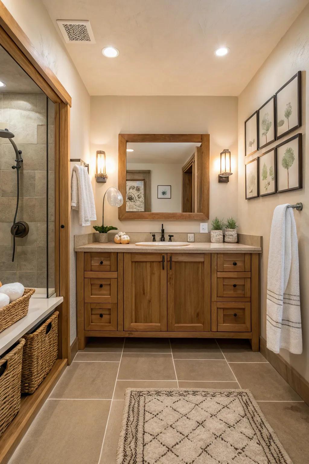 Wooden features infuse bathrooms with comfort and innate beauty.