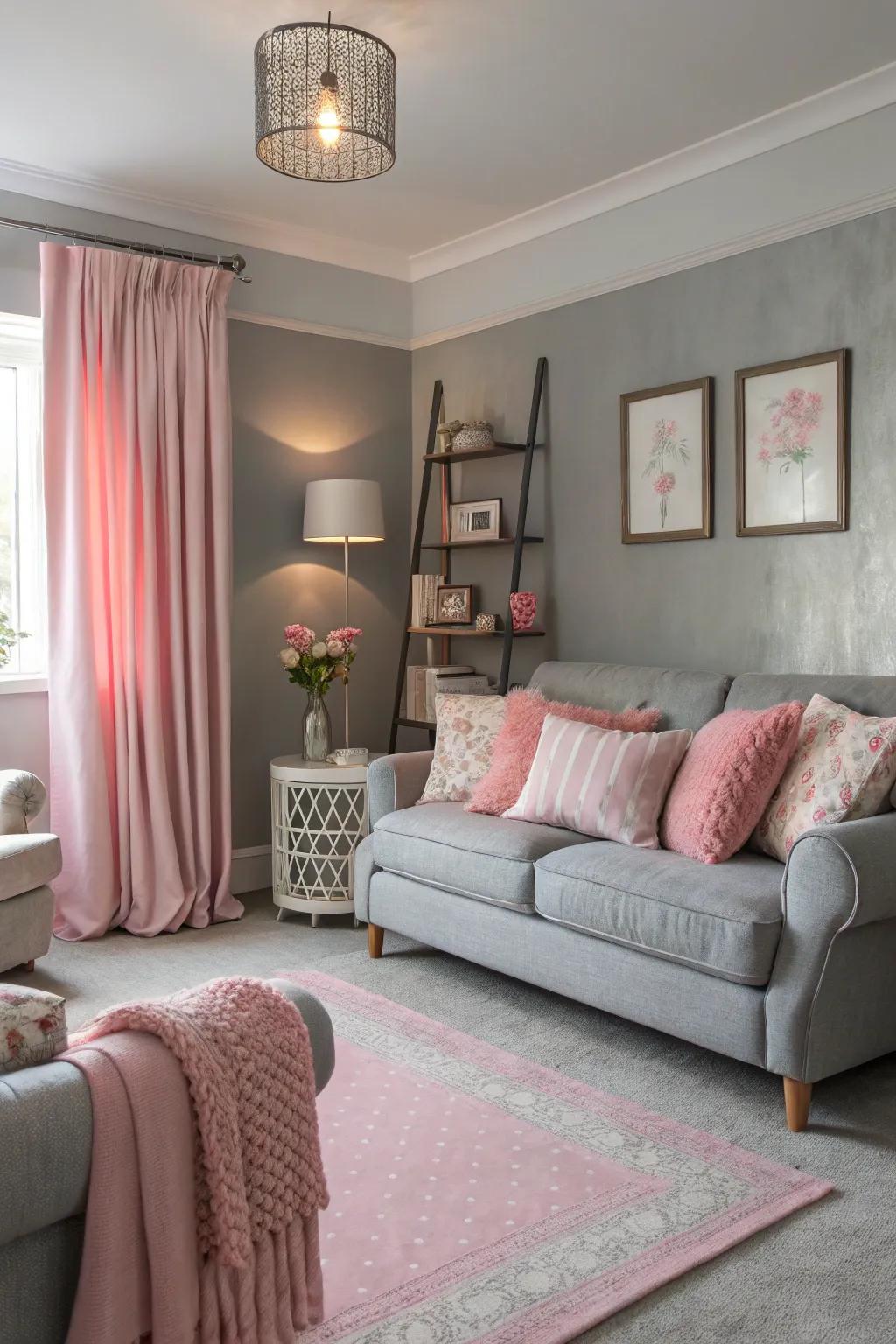 Soft tones add a gentle touch to grey surroundings.