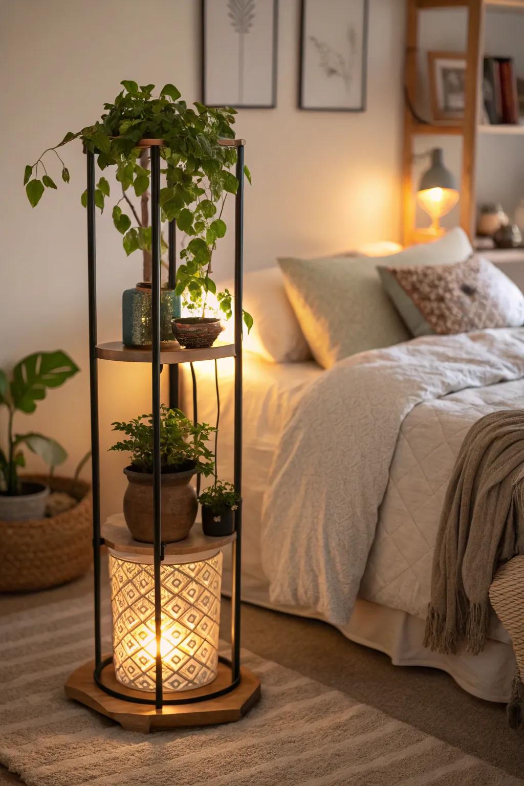 Set the mood with botanical platforms featuring integrated lighting.
