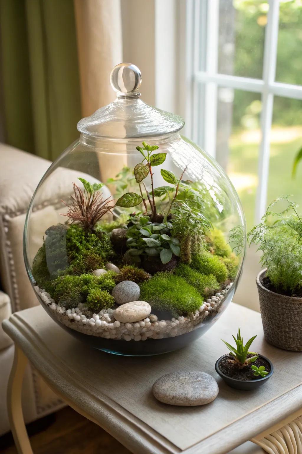 An appealing terrarium, an exceptional and calming gift idea for mom.