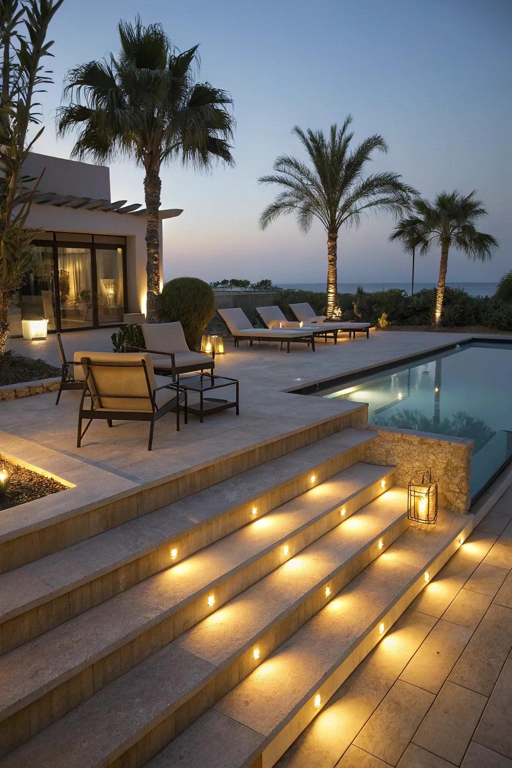 Deck illumination provides safety and ambiance.