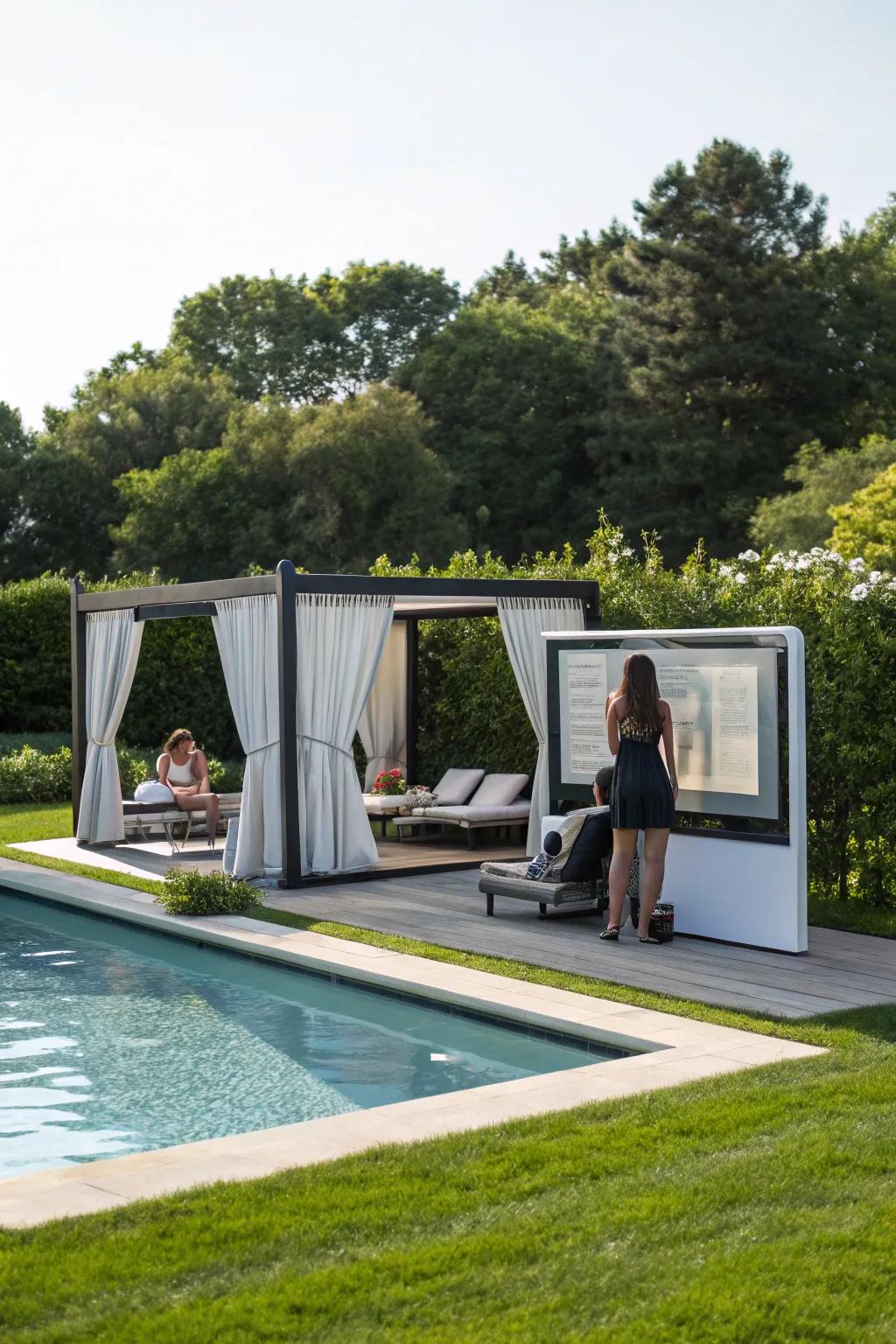 Adaptable exterior dividers present a flexible privacy solution.