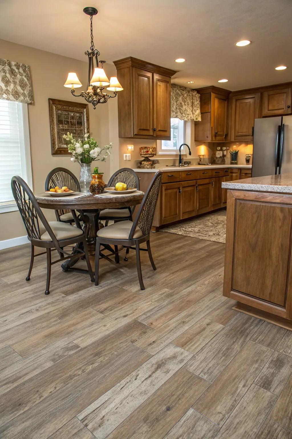 Synthetic flooring delivers adaptability and practicality with a spectrum of stylish selections.