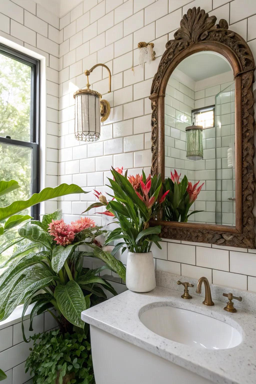 Classic subway tiles offer an enduring backdrop for lively decor highlights.